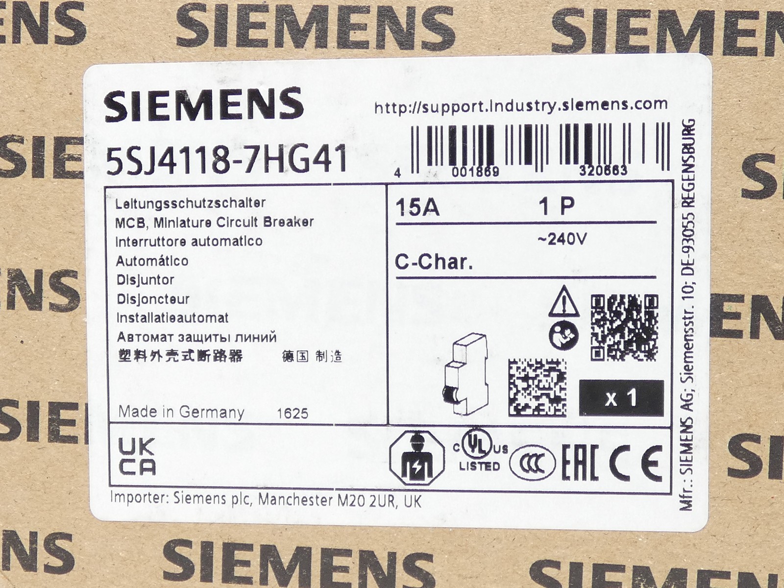 Siemens 5SJ4118-7HG41 MCB Miniature Circuit Breaker 1P 15A 240V MCB – NEW Sur…
