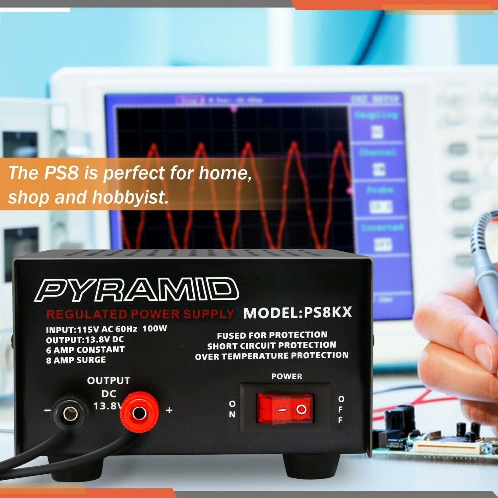 PYRAMID Heavy Duty 8A 12V Linear AC/DC Power Supply PS8KX