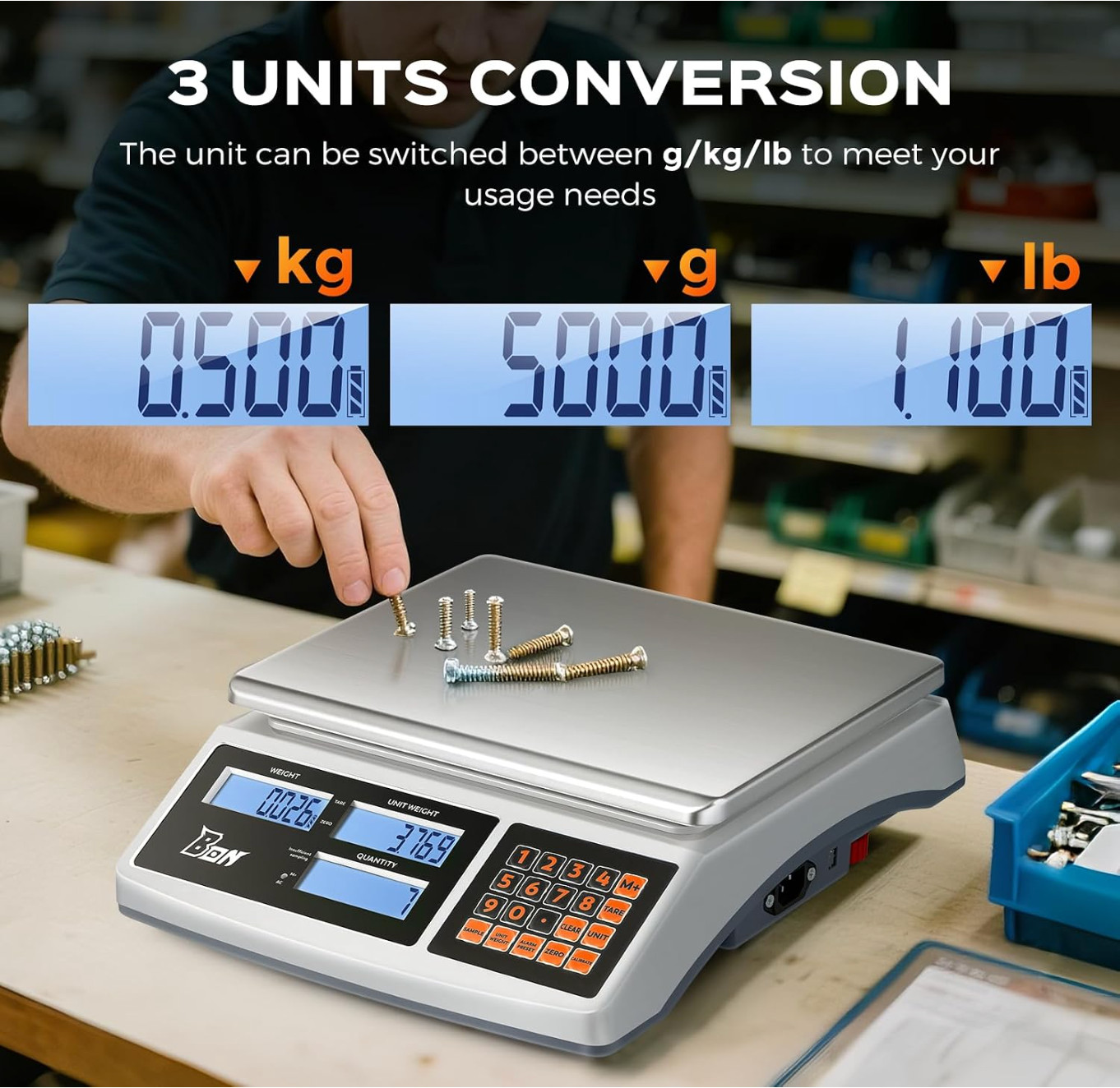 Stainless Steel Counting Scale 66lb 30kg Digital Parts Industrial Scale Battery