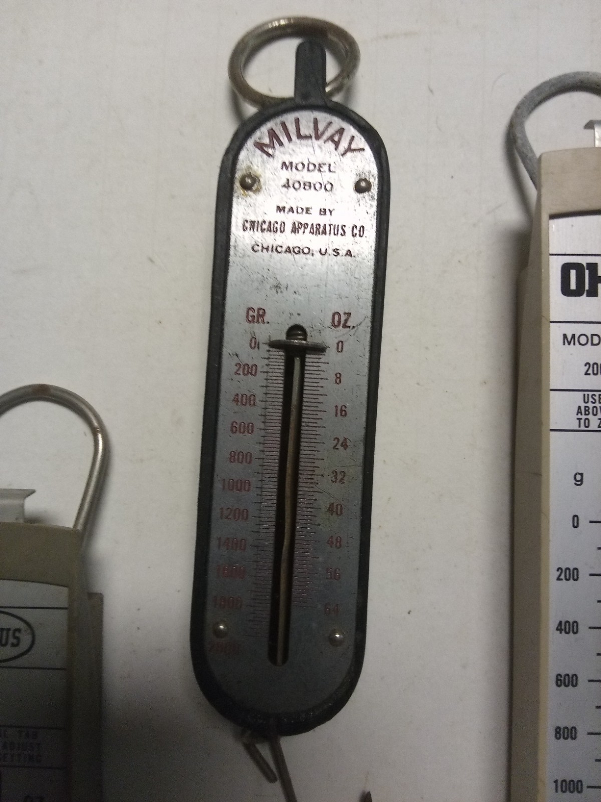 5 Different Hanging Spring Scales,Ohaus,Welch,Milvay,Grams/Ounces,School Surplus