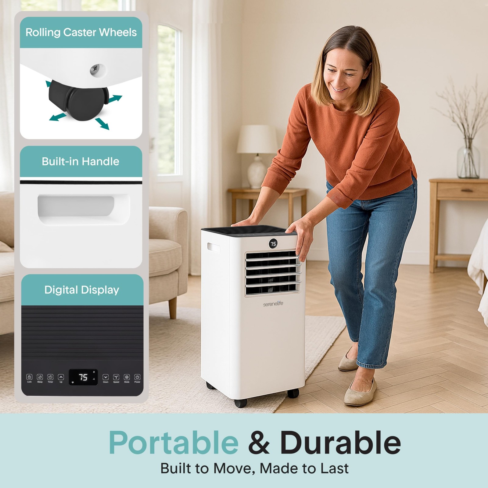 SereneLife 10,000 BTU Portable Air Conditioner, Small AC with Dehumidifier an…