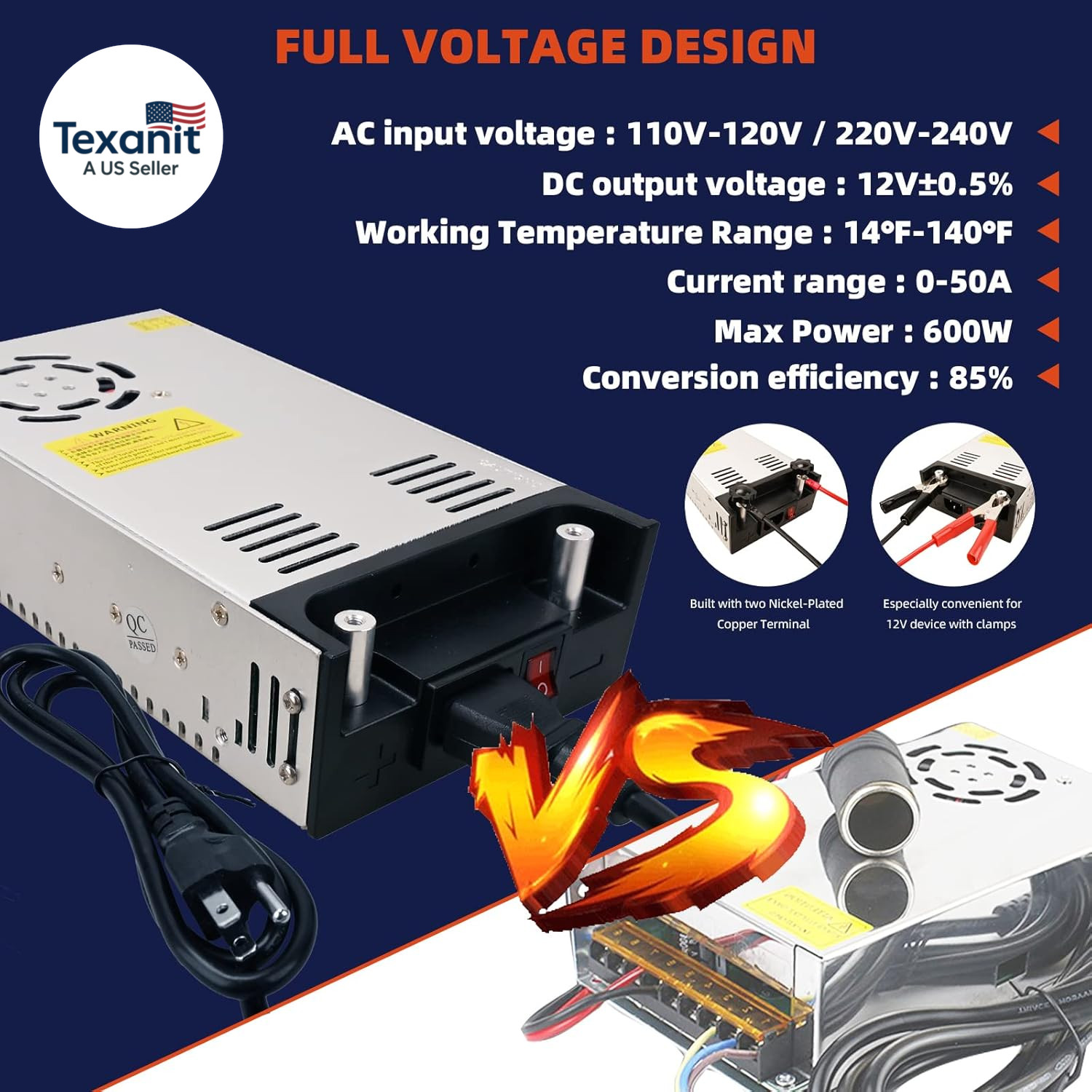 New Version Converter, 110V AC to 12V DC Converter Power Supply 12V 600W 50A DC