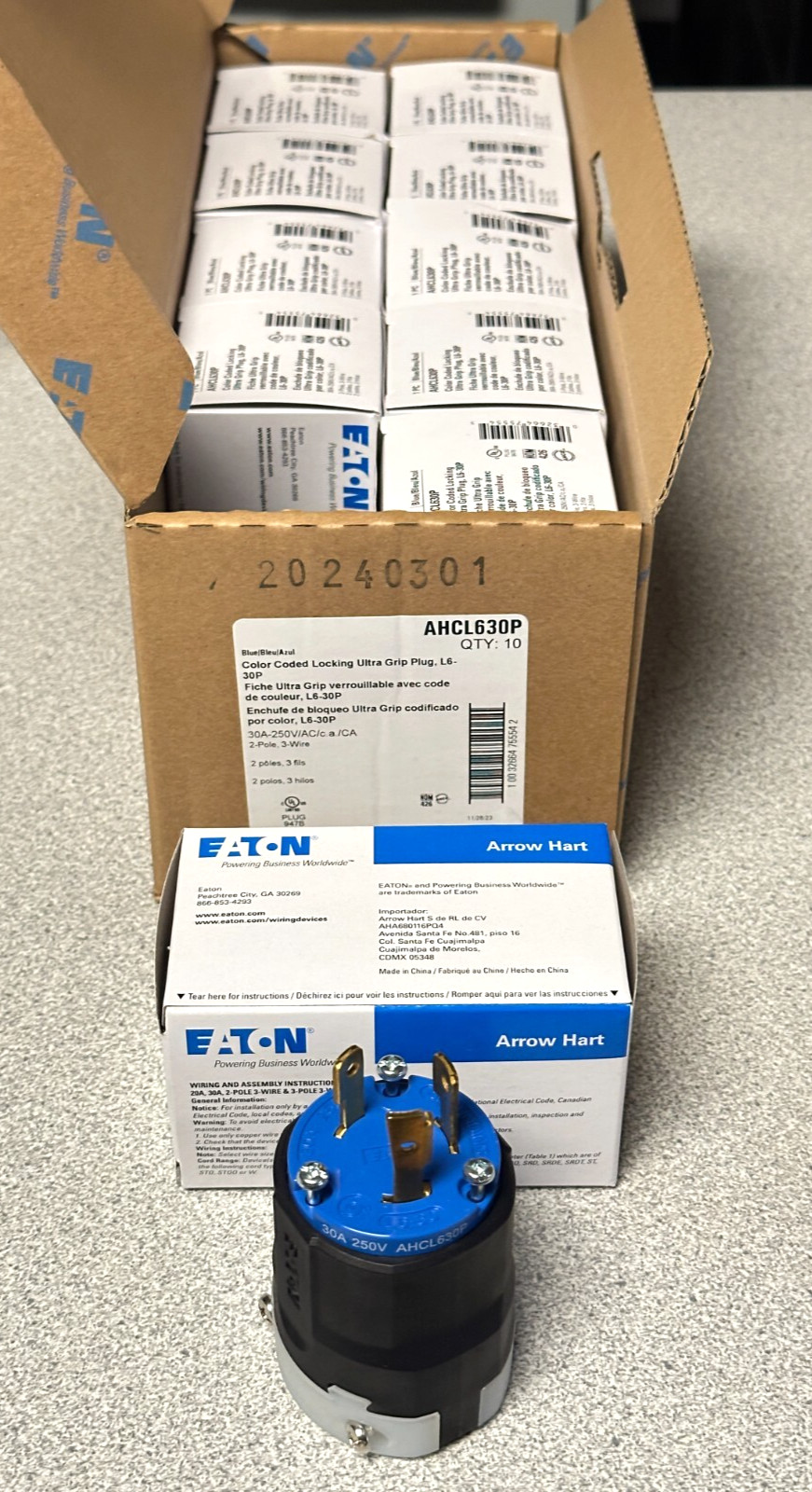 10 NEW Eaton AHCL630P Locking Plug L6-30P 30A 250V 2P 3W Blue Ultra Grip LOT