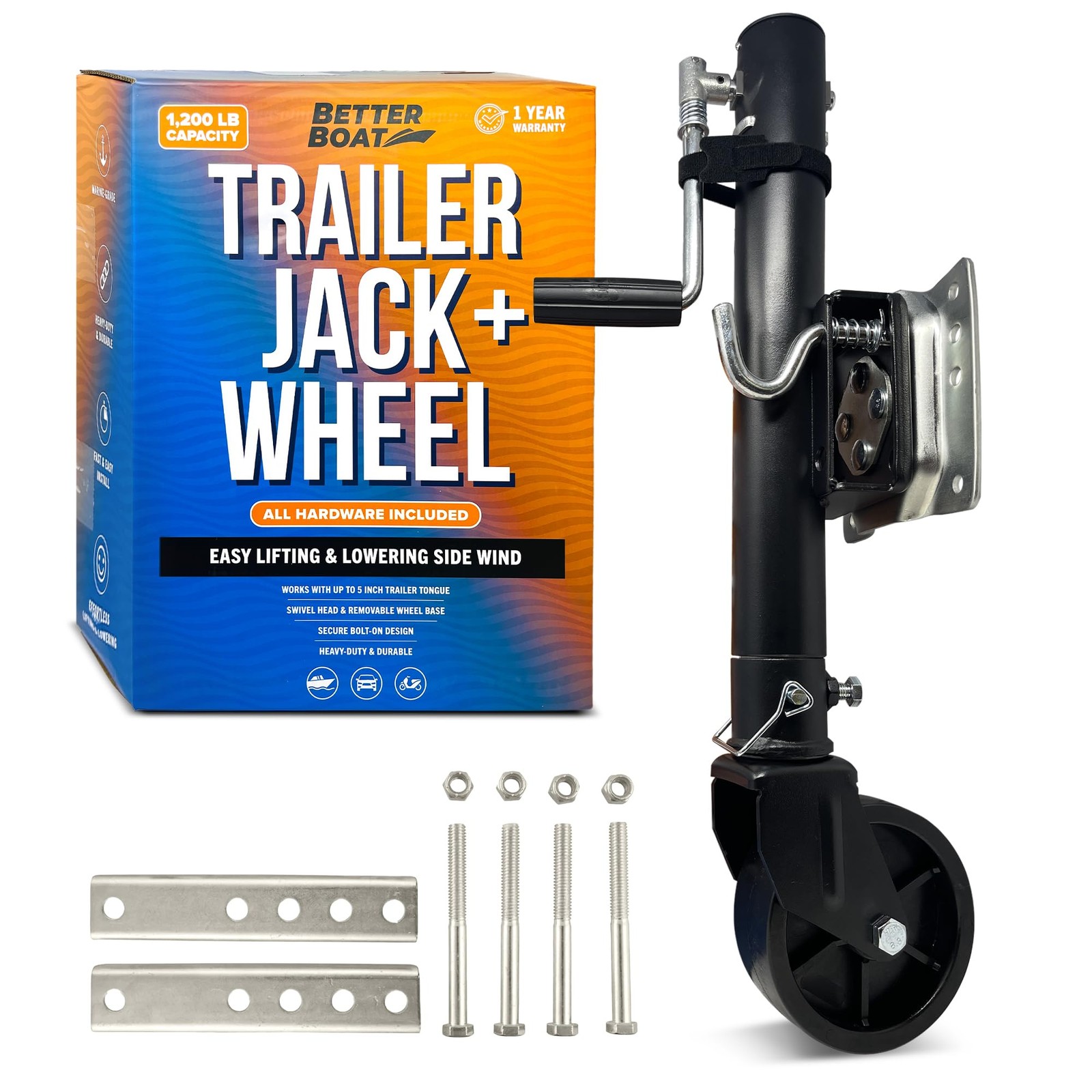 1200lbs Boat Trailer Jack with Wheel, Trailer Tongue Jack, Marine Bolt-On Lif…