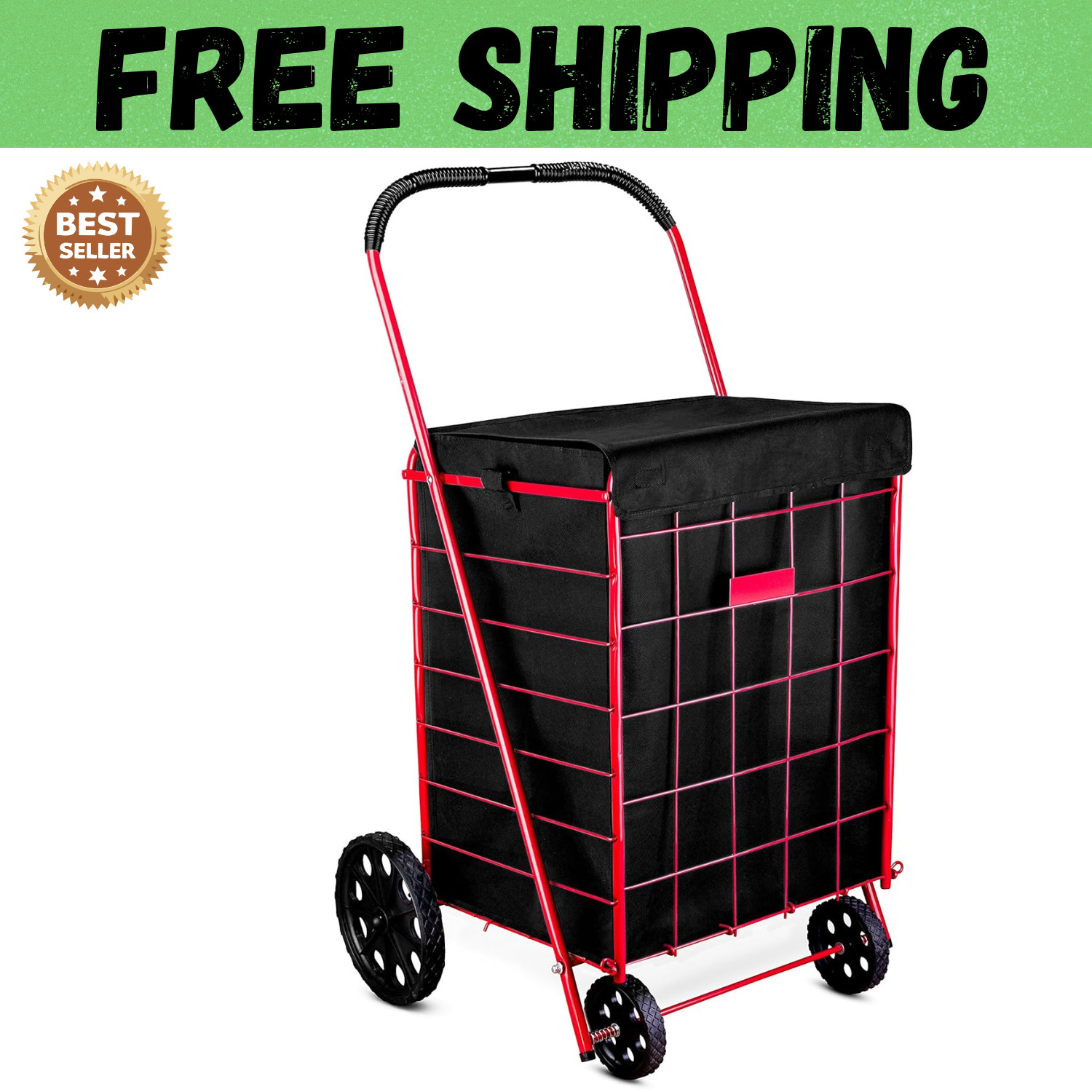 Folding Grocery Basket Cart Shopping Wheel Large Utility Laundry18″X15″X24″(BAG)