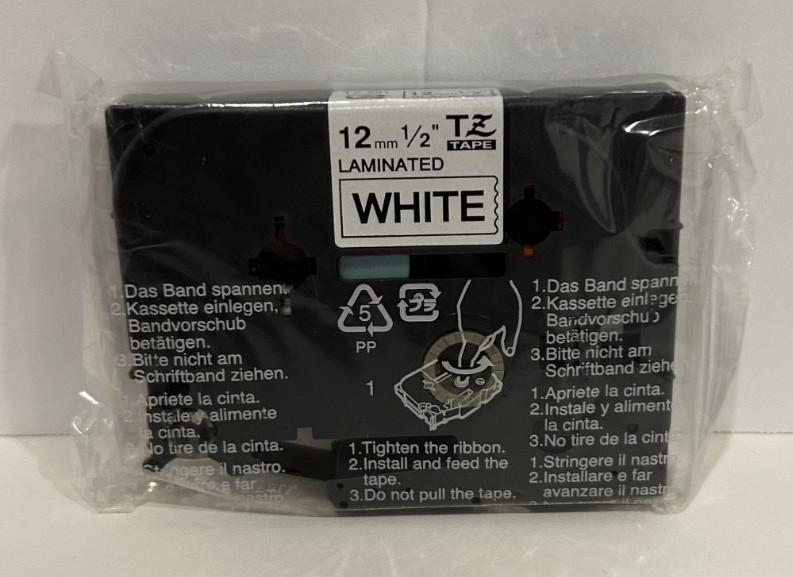 Brother TZE 12mm .47″ Laminated Label Tape White