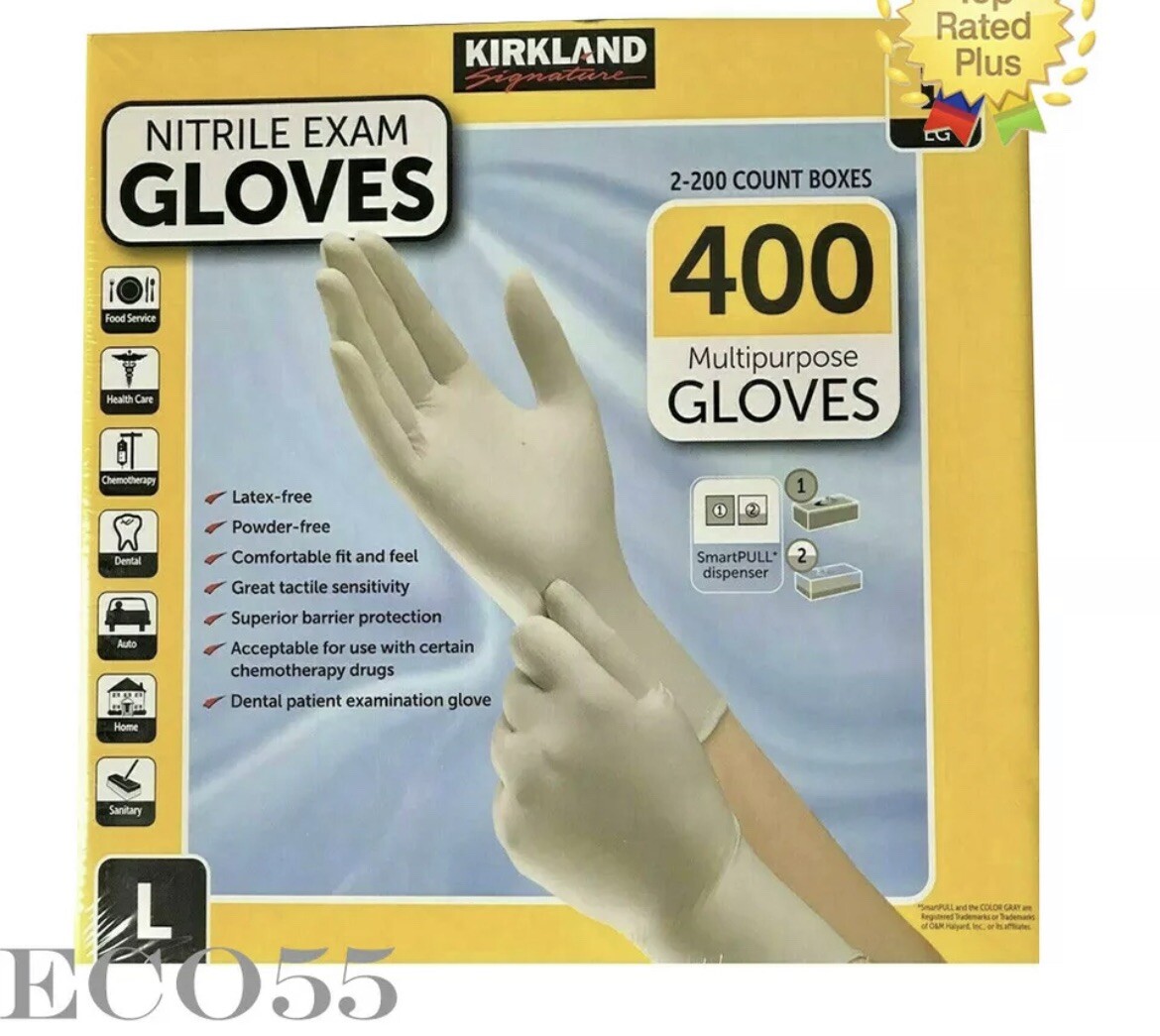 KIRKLAND Signature Nitrile Exam GLOVES Powder Latex free LARGE 400 PCS