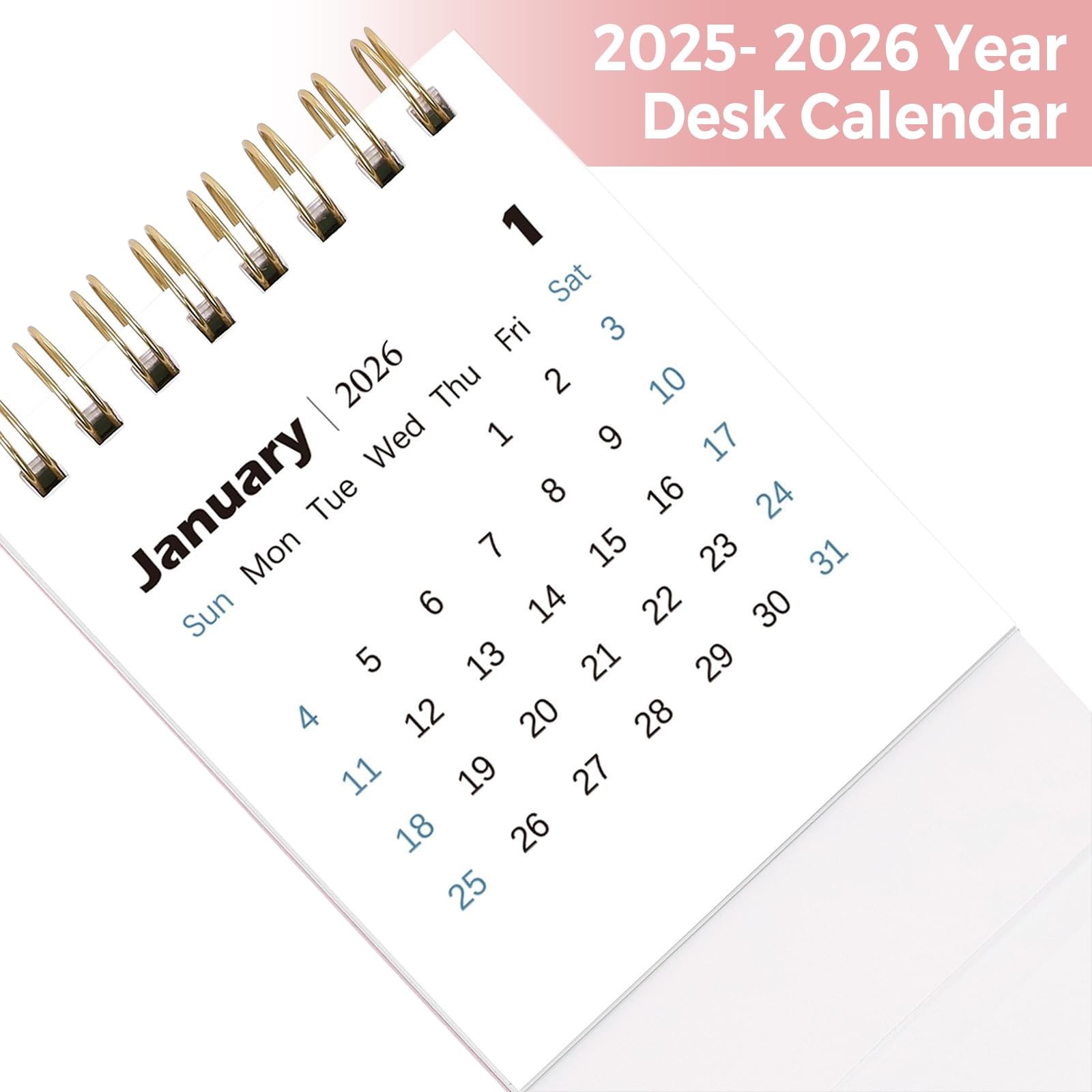 Mini Desk Calendar 2026, Small Standing Flip with Twin-Wire White