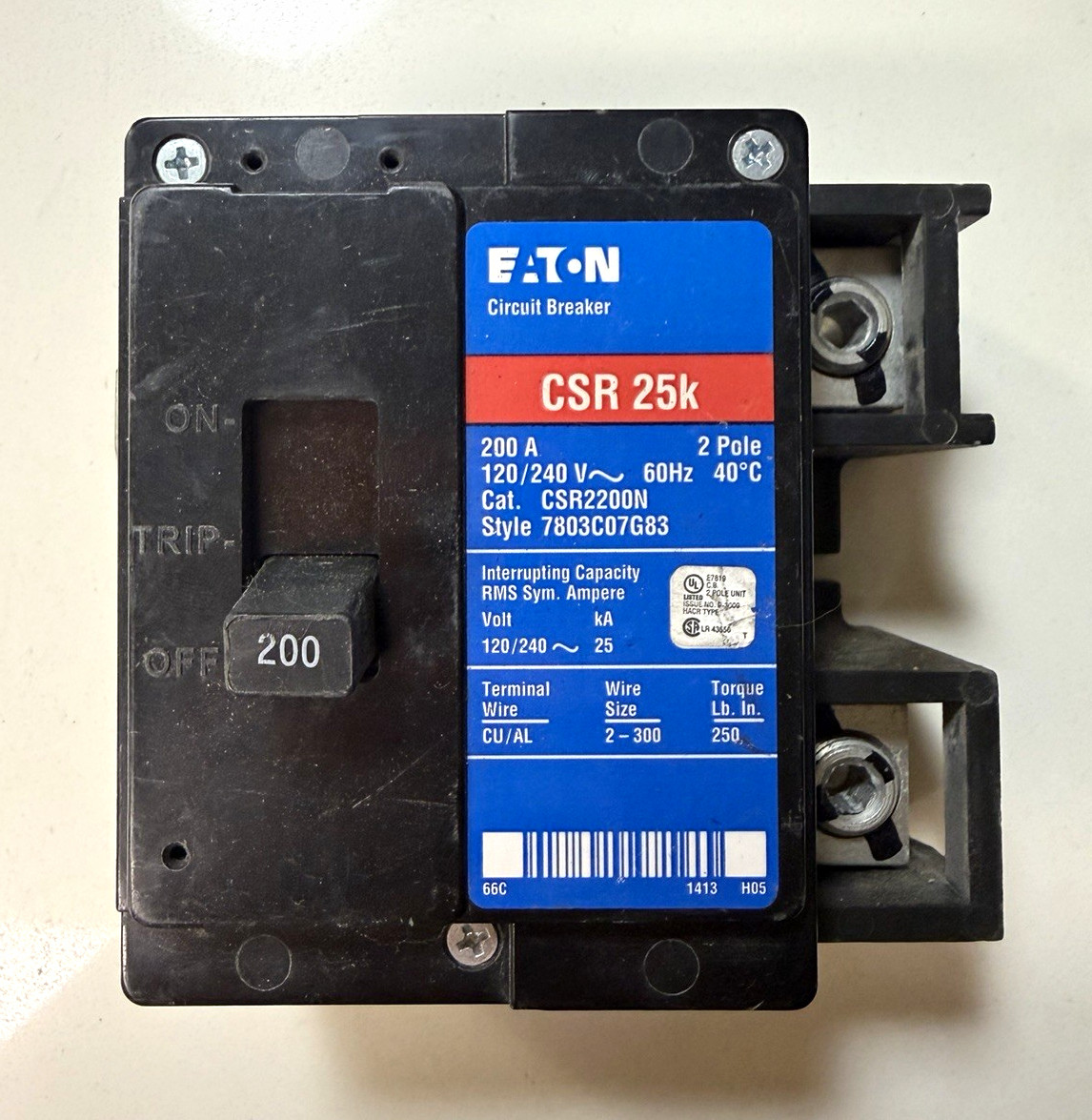 Eaton CSR2200N 200A 2-Pole 120/240V AC Main Breaker, Trip Indicator