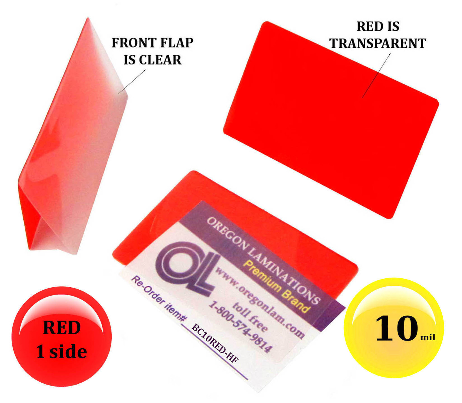500/pack Red 1 side Business Card Laminating Pouches 2-1/4 x 3-3/4 Hot 10 Mil