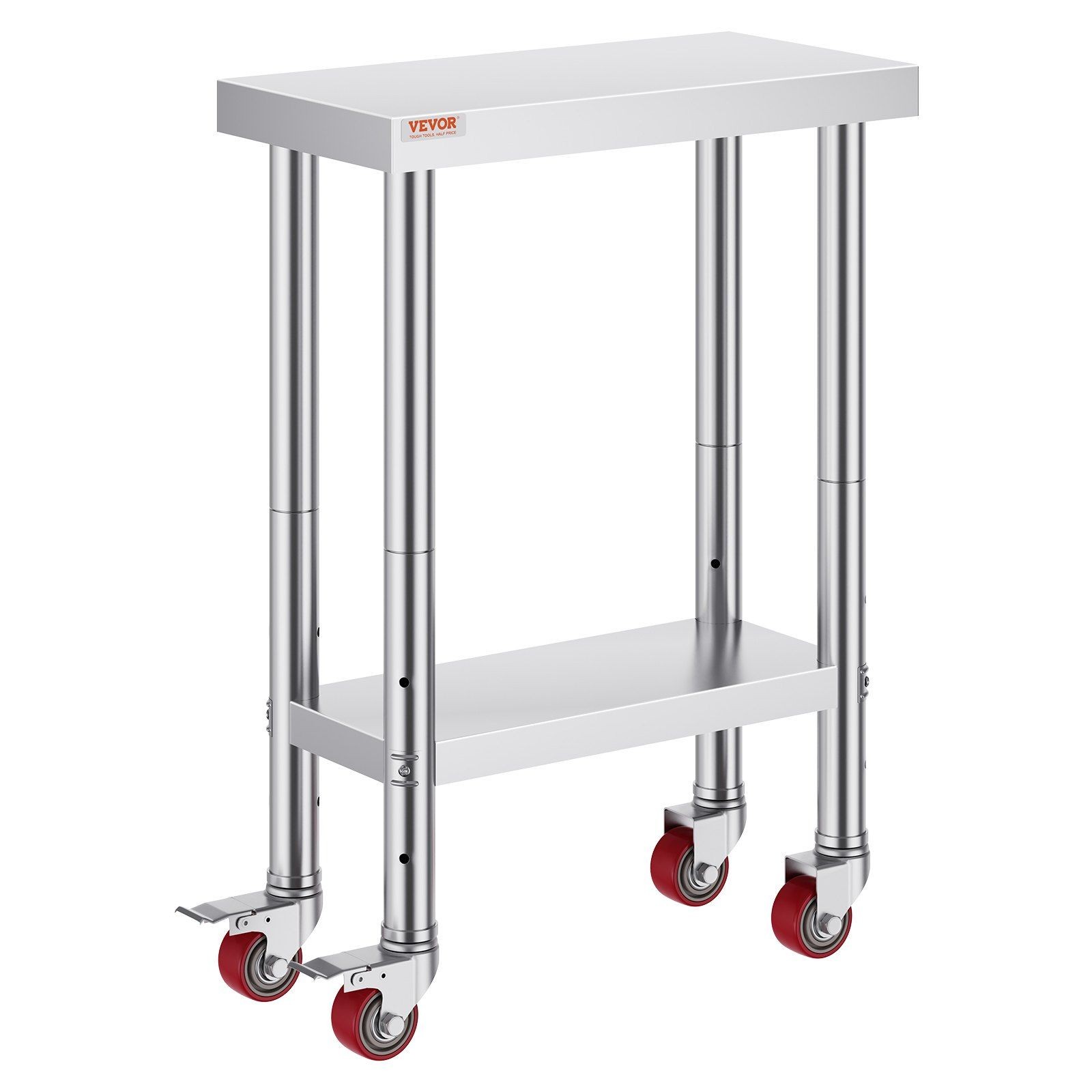 SUS201 Stainless Work Table 12″x24″, 700lb Cap, Swivel Casters w/Brakes