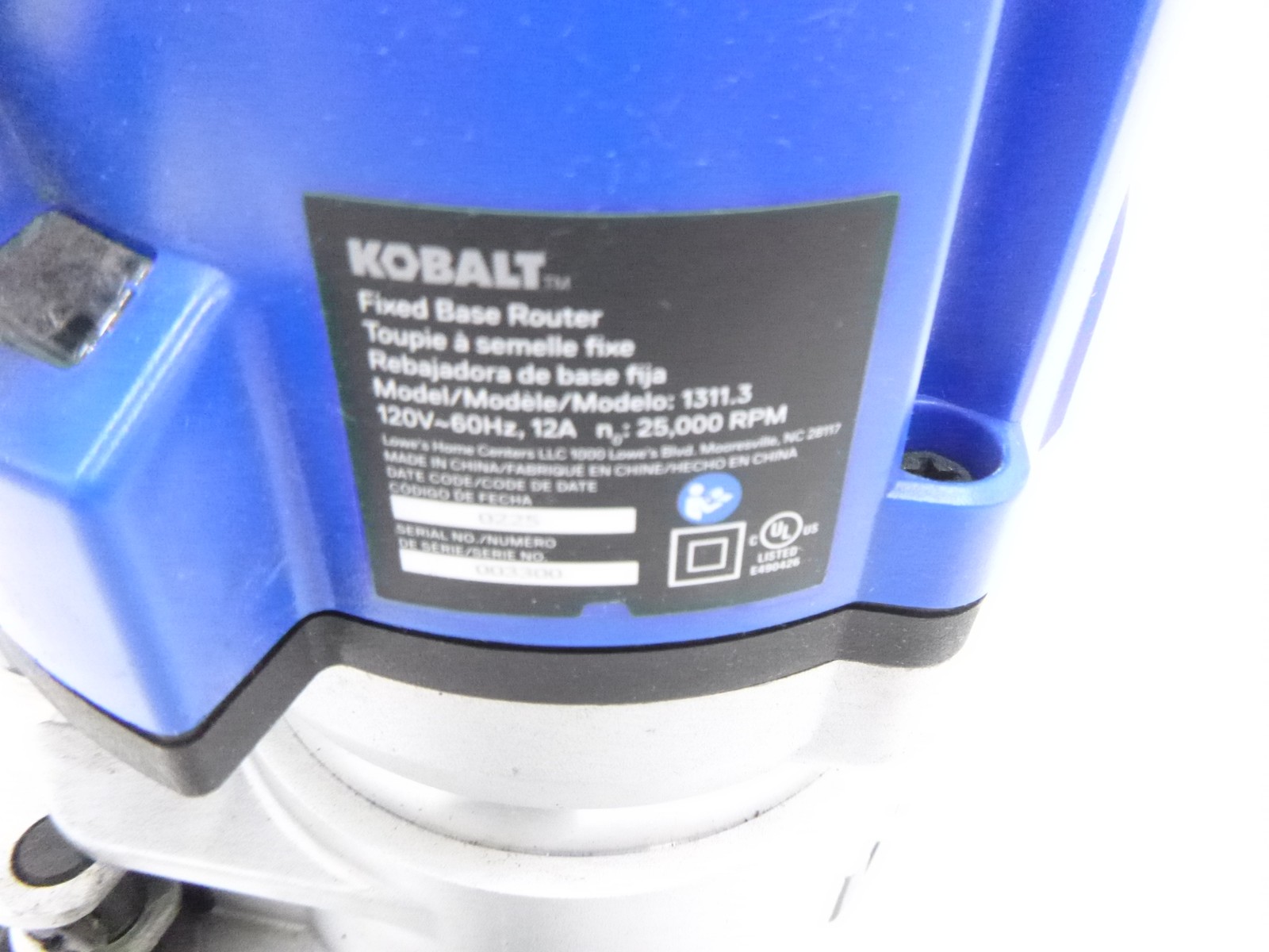 OEM Kobalt 1311.3 1/4″ & 1/2″ 12AMP 60Hz. Fixed Router SEE DESC.
