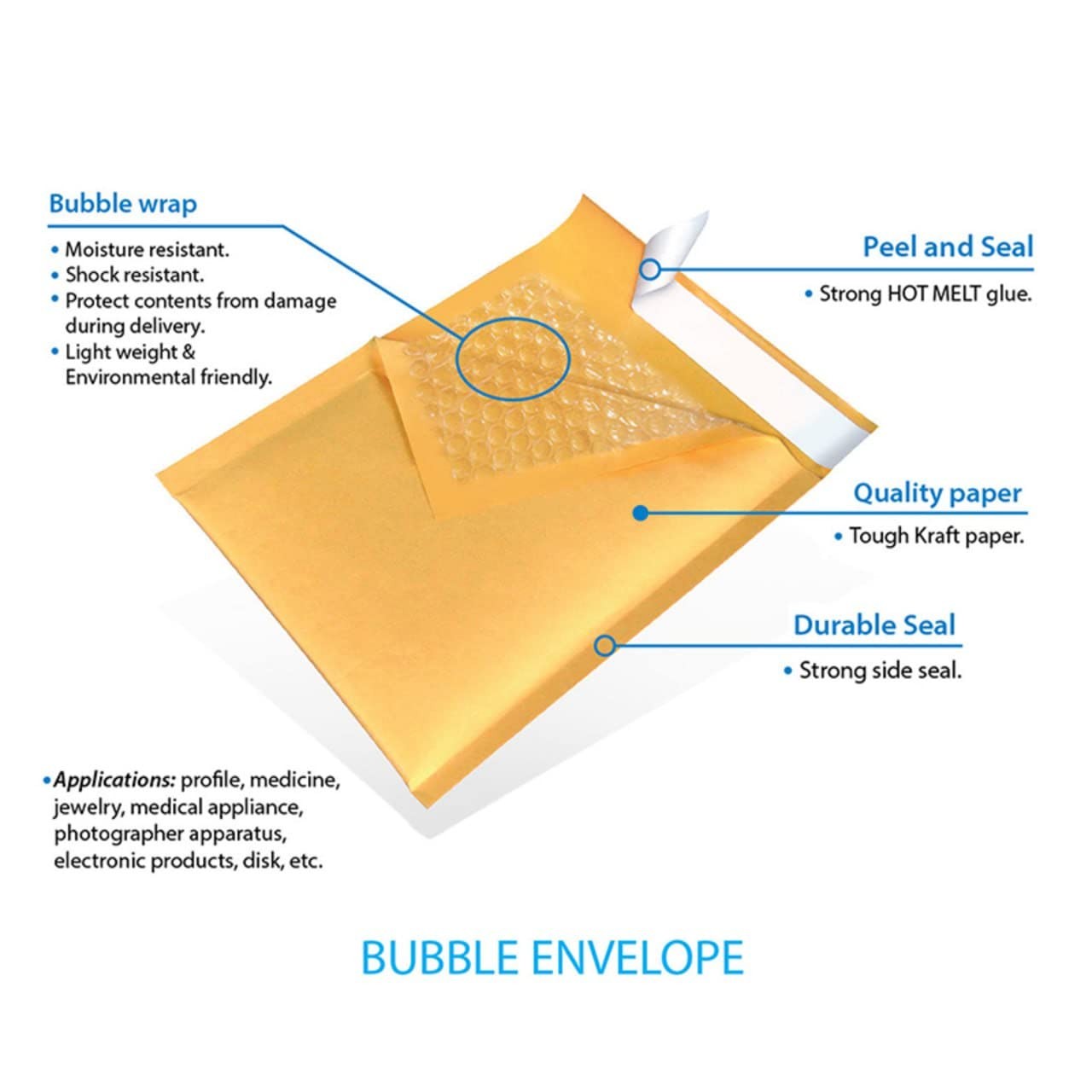 50#5 10.5×16 Kraft Paper Bubble Padded Envelopes Mailers Case 10.5×16, Gold