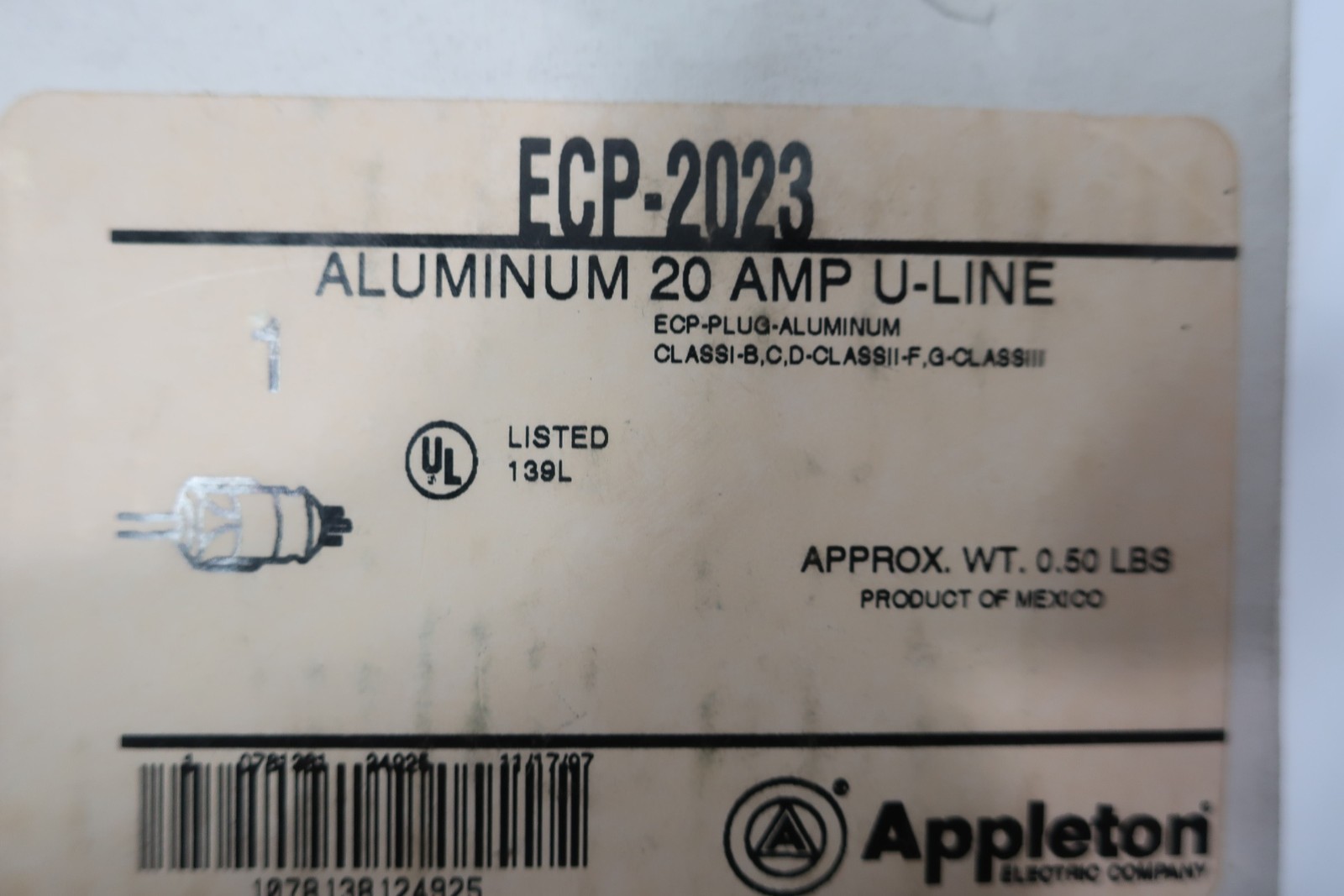 Appleton ECP-2023 U-line Plug 20a Amp 125v-ac