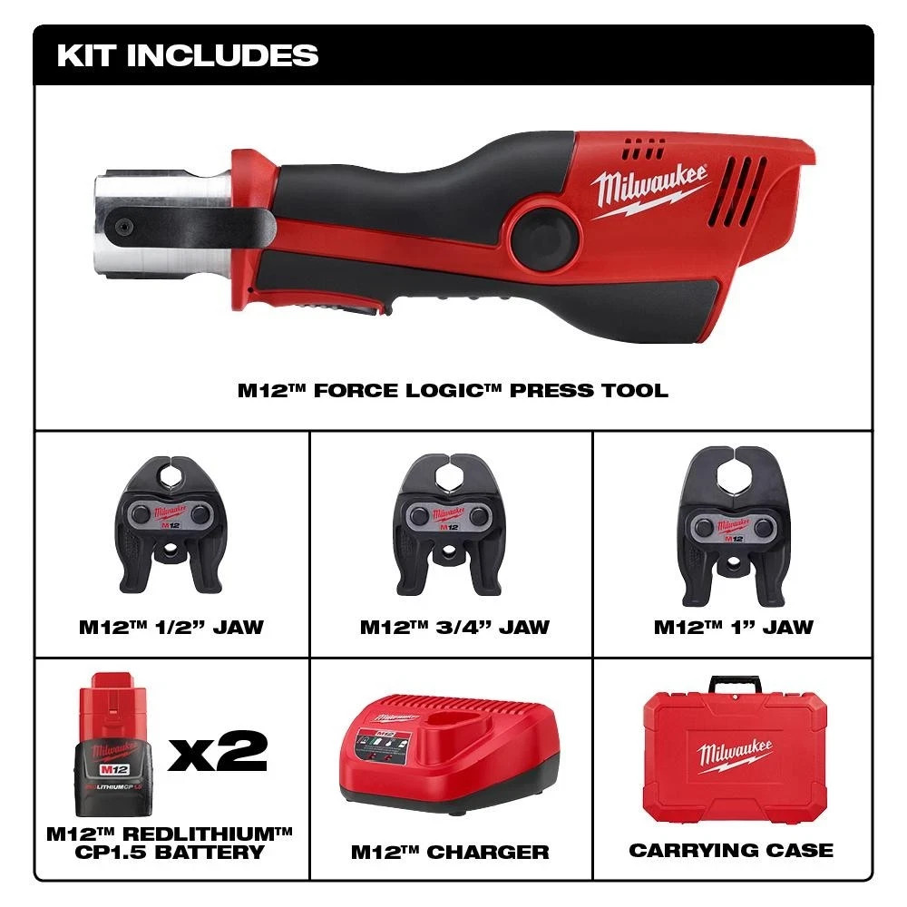 Milwaukee Tool 2473-22 M12 Force Logic Press Tool Kit W/Jaws