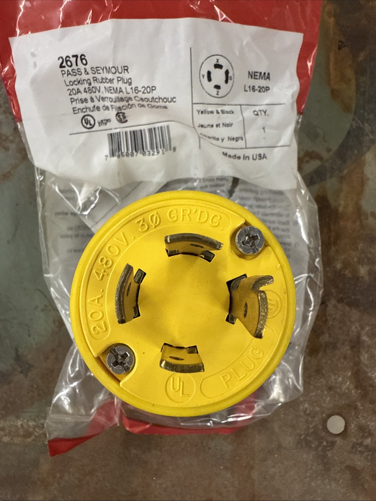 L16-20 Twist Lock Plug – NEMA L16-20P 20A, 480V [PS 2676]
