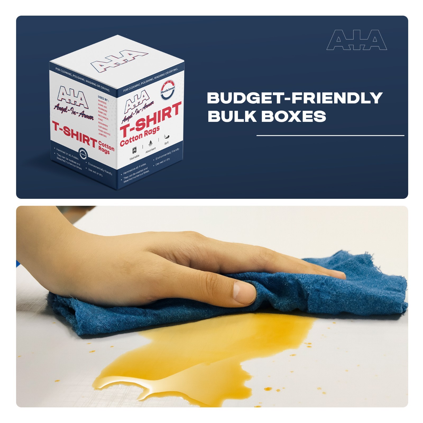 COLORED T-SHIRT / KNIT RAGS – 50 LB. BOX – SHOP RAGS – LOW LINT RECYCLED