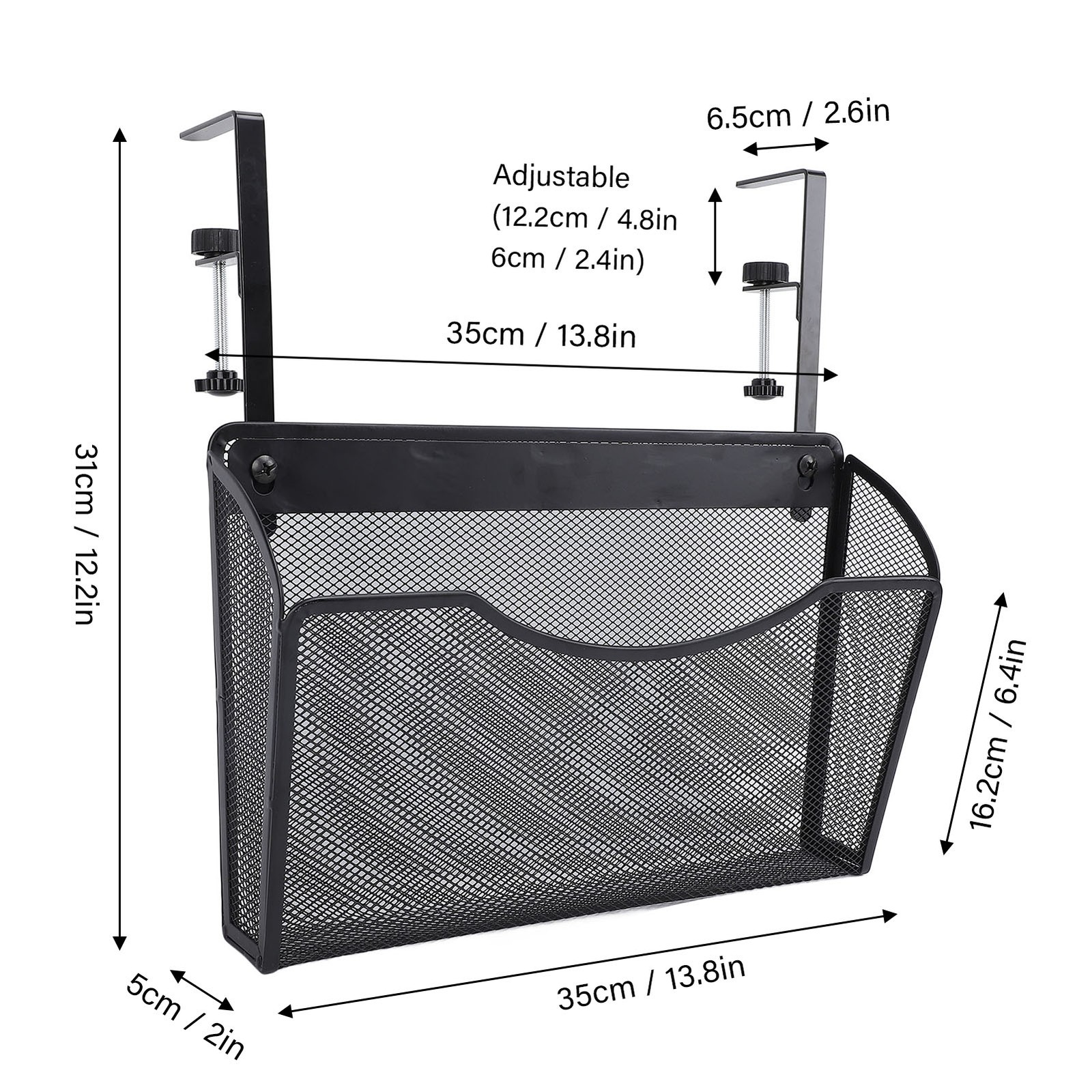 Adjustable Desk Side Storage Organizer Carbon Steel & PP For Office (Black)