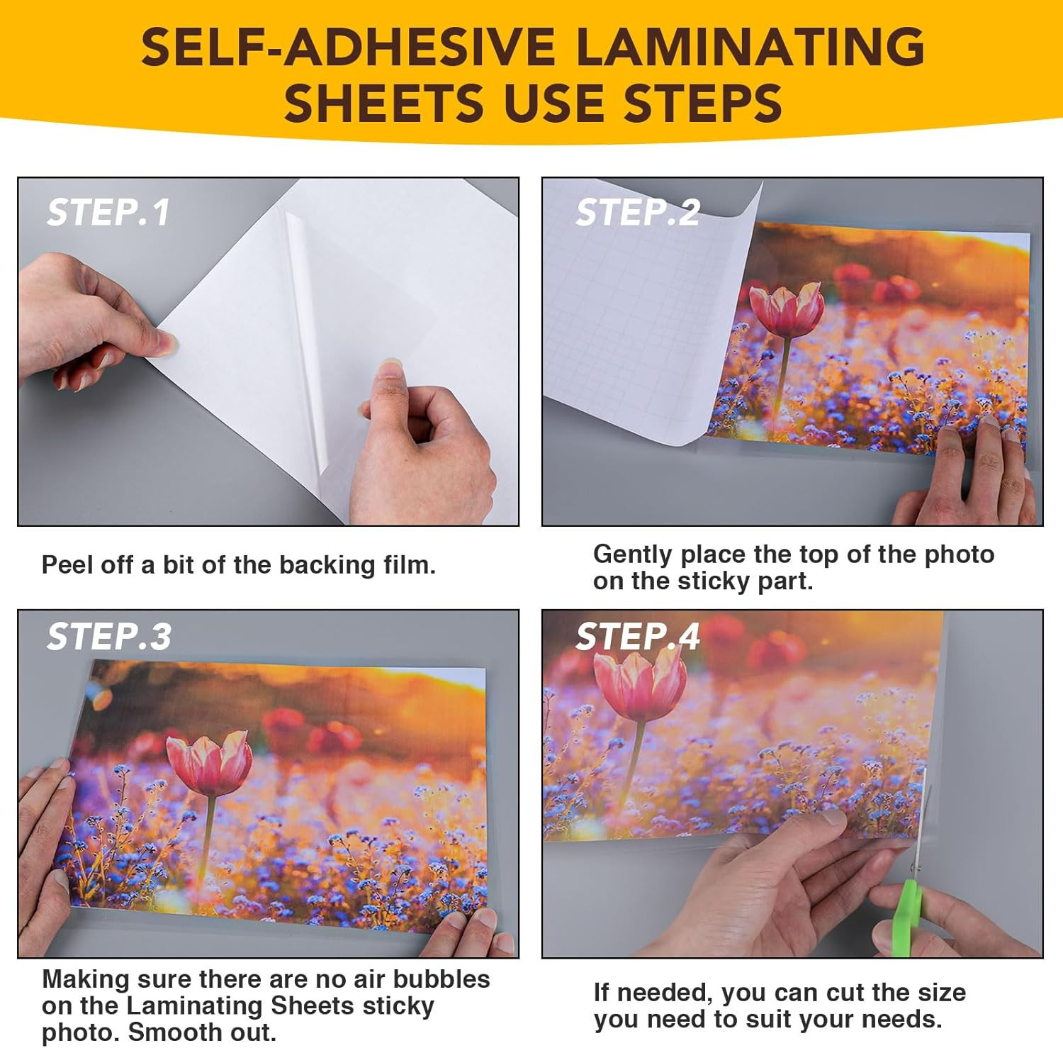 50 Pack Self Adhesive Laminating Sheets, 9 X 12 Inch, Clear Sticker Laminate She