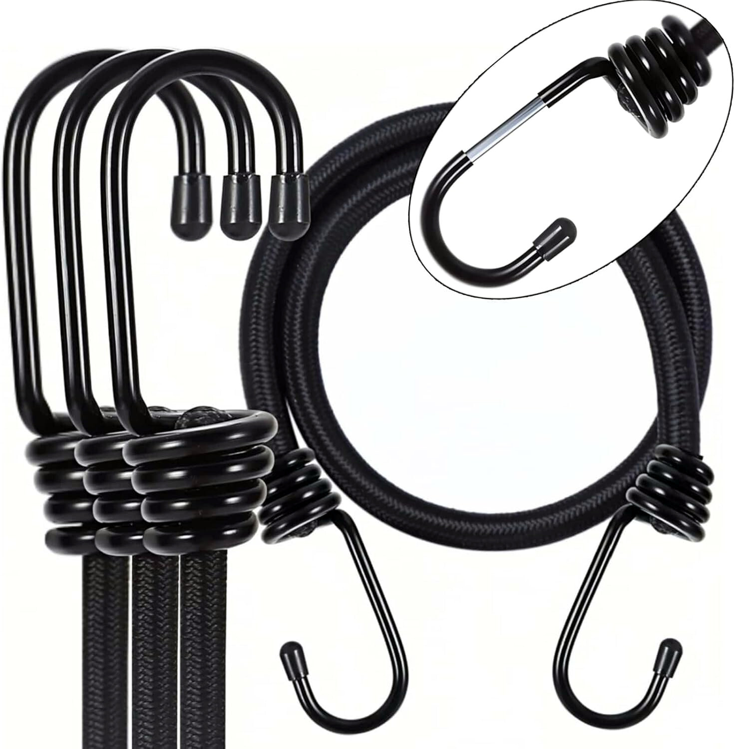 8mm HEAVY DUTY BLACK MARINE GRADE BUNGEE CORD Tarp Tie Down Strap 12-20-30-40″