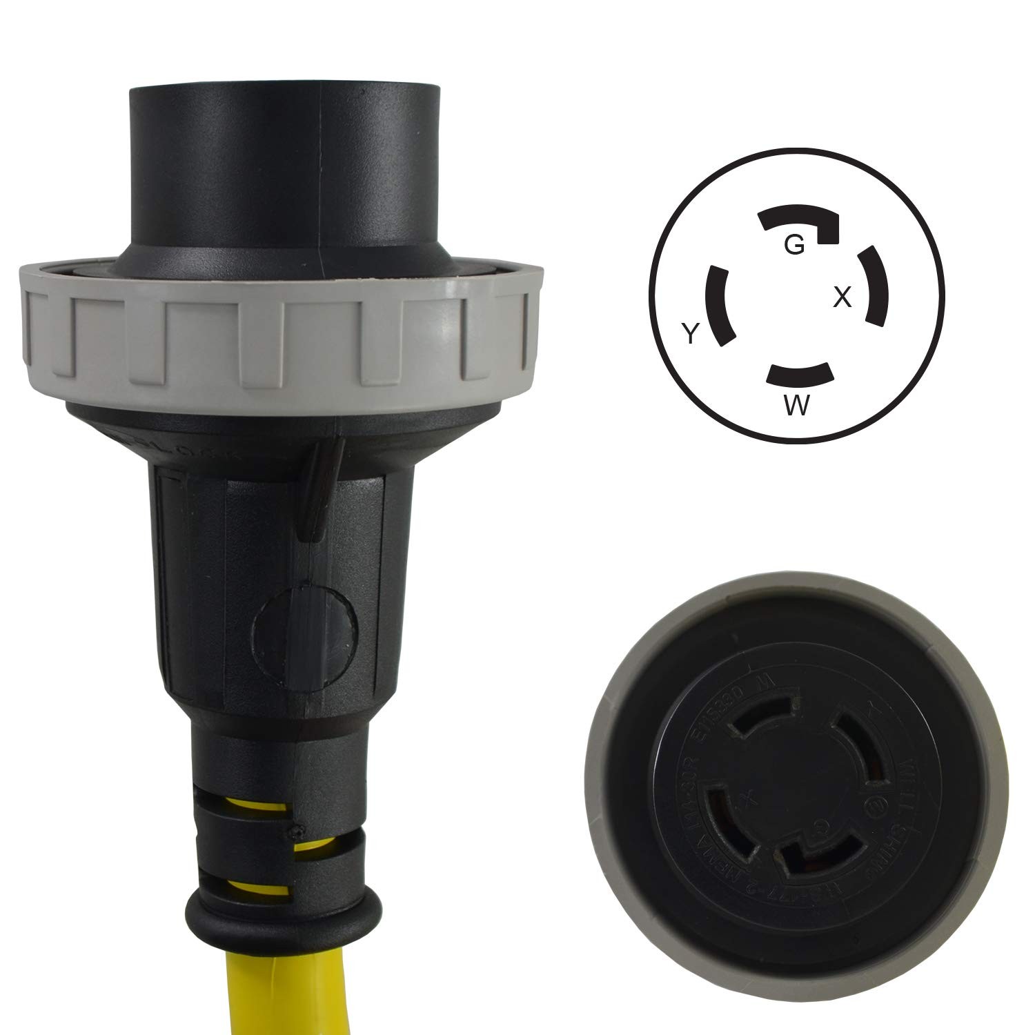 Conntek TE-20601 25FT L14-30 30A Cord 4-Prong Male-to-Female Yellow