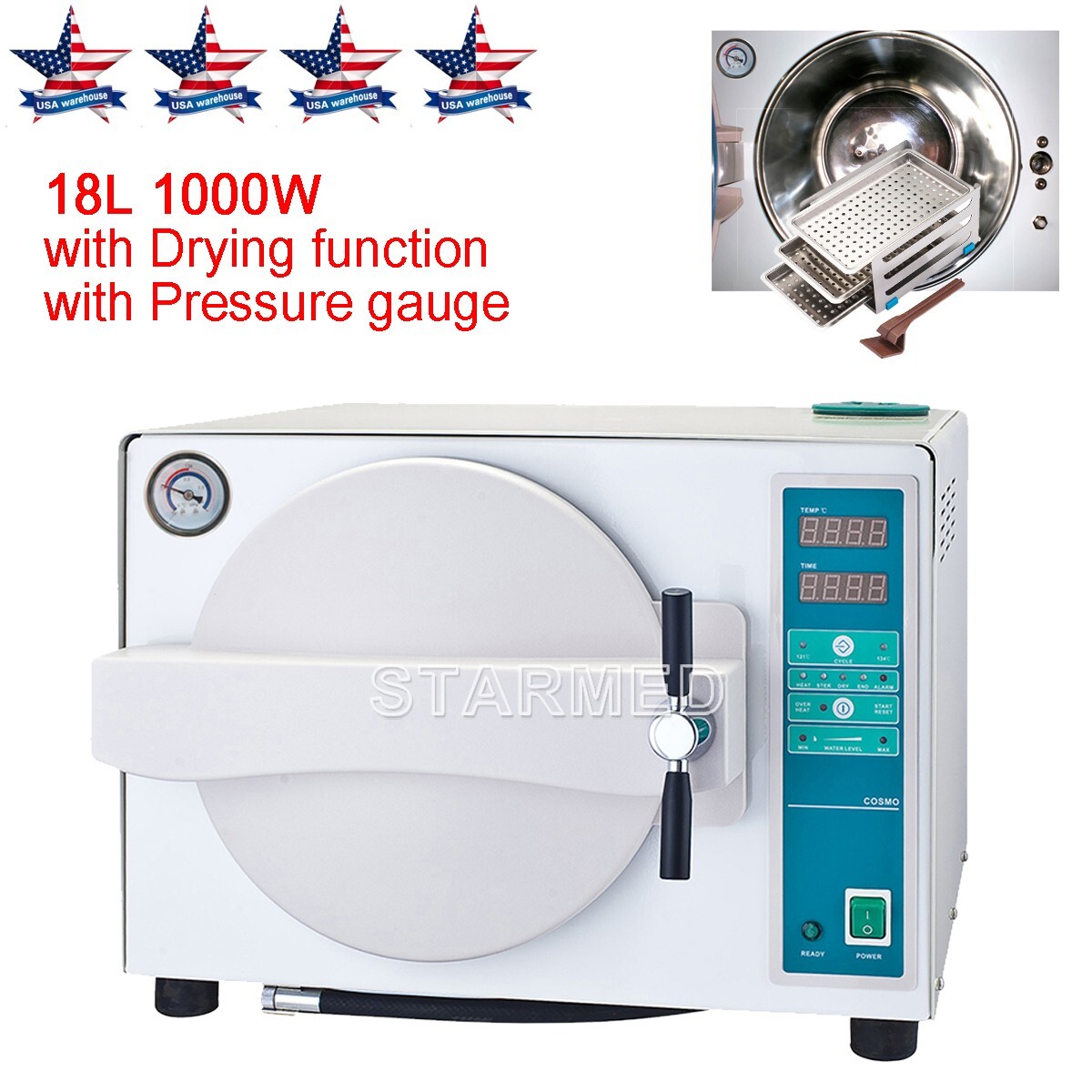 18L Dental Lab Autoclave Steam Sterilizer Medical Sterilizition Dryer Function
