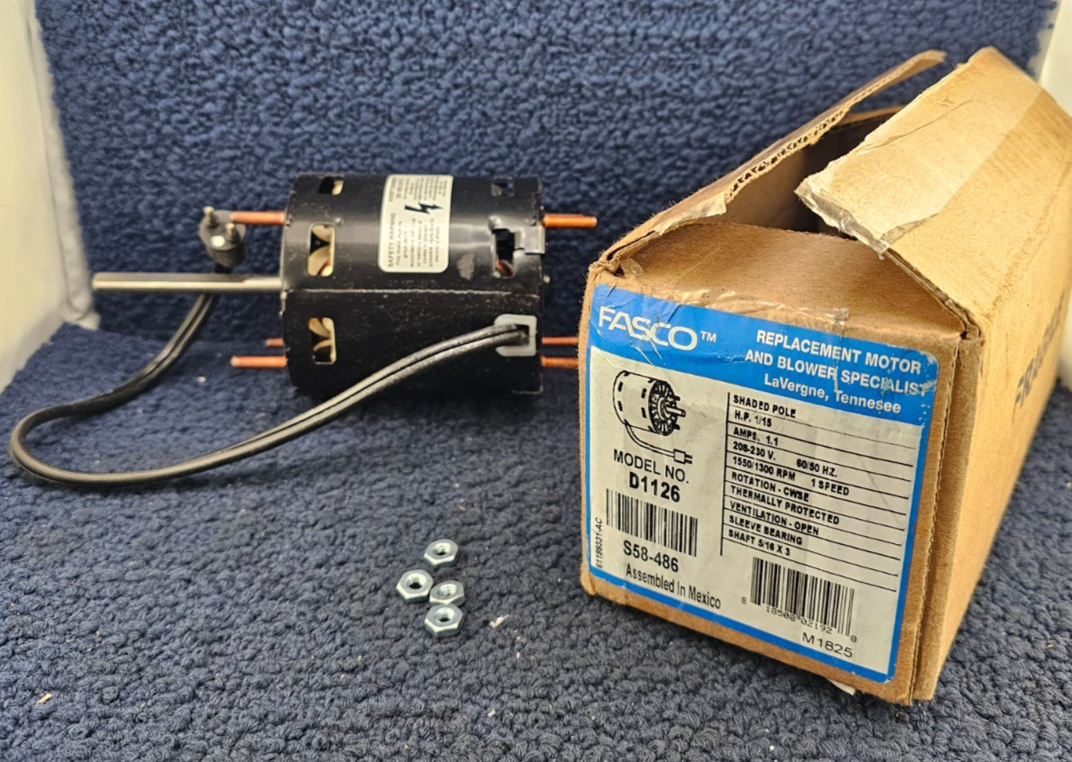Fasco D1126, S58-486 Replacement Motor 1/15HP, 208-230V, 1550/1300RPM, 1.1A CWSE