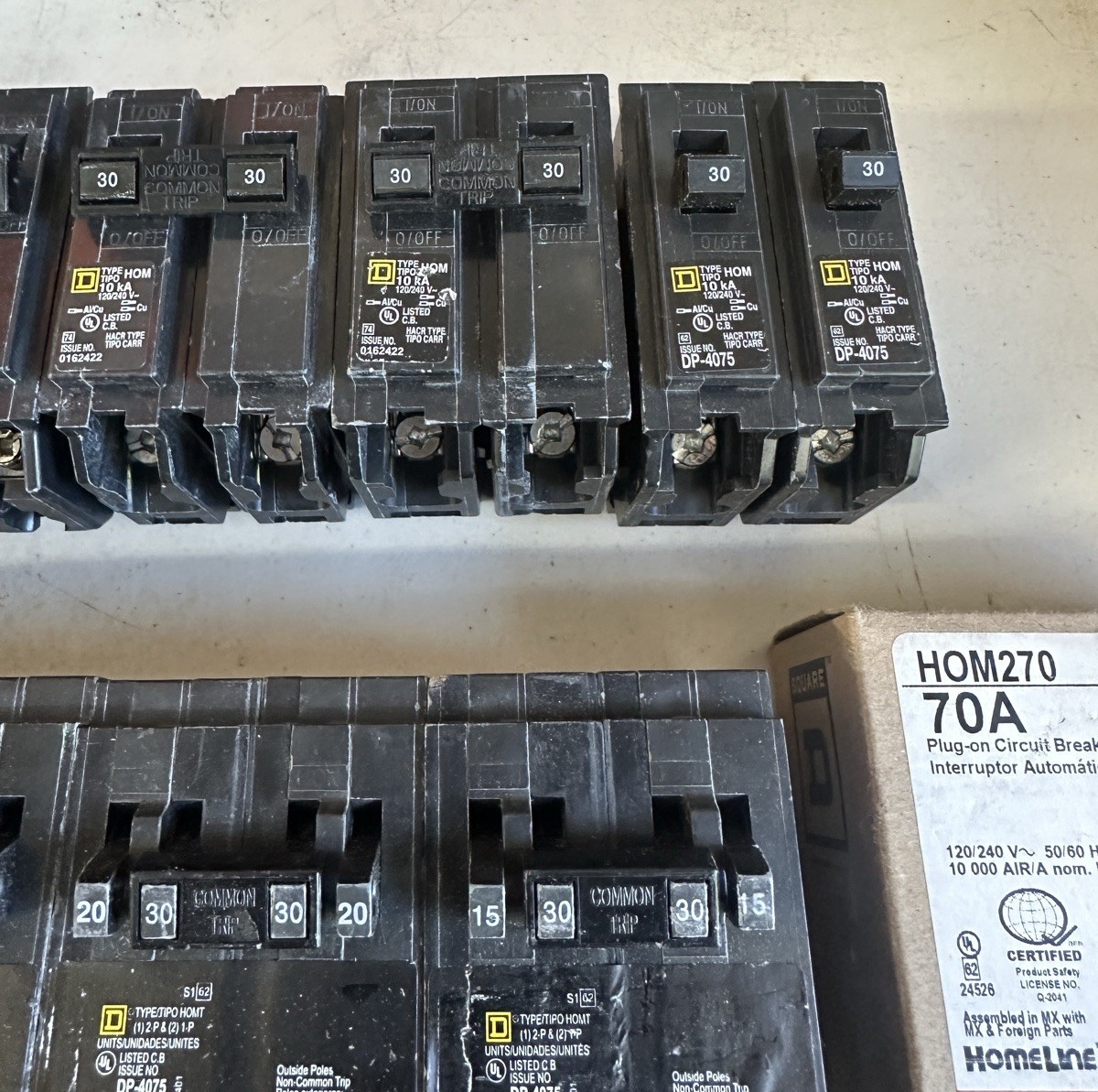 Square D Homeline Breakers Lot Single Poles/ Double Poles – Tandems/Quads