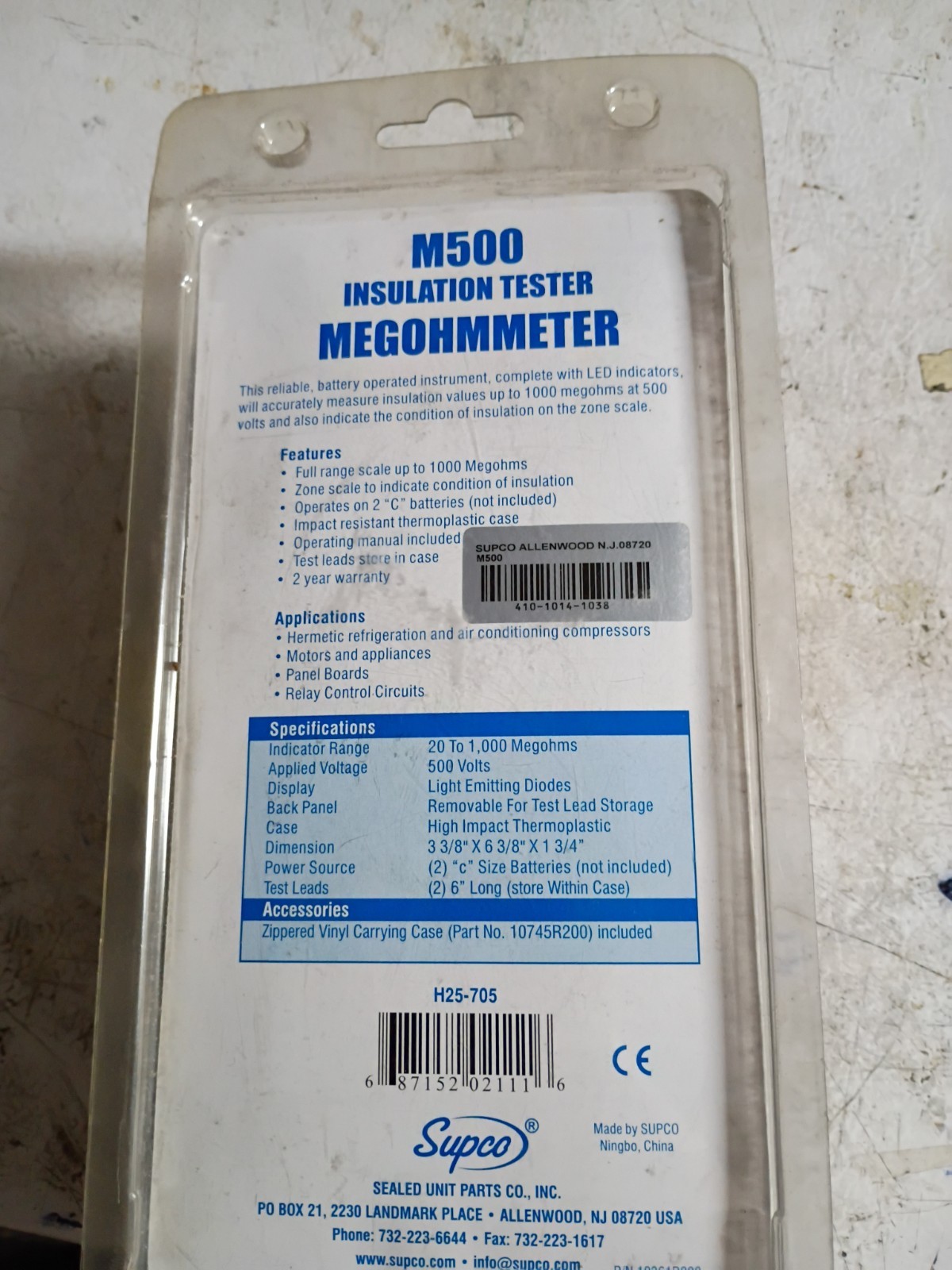 Supco M500 Insulation Tester/Electronic Megohmmeter – Soft Carrying Case