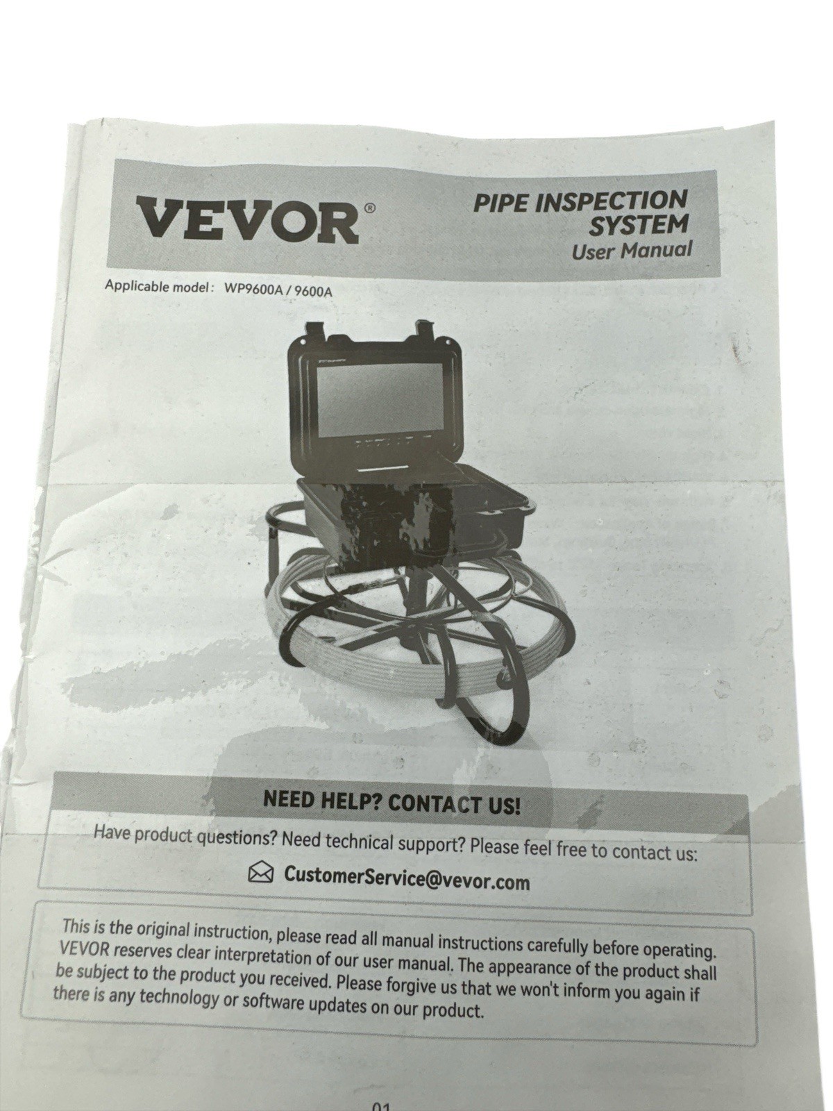 VEVOR Pipe Inspection System 9in sewer inspection Screen 164 Foot Cable WP9600A