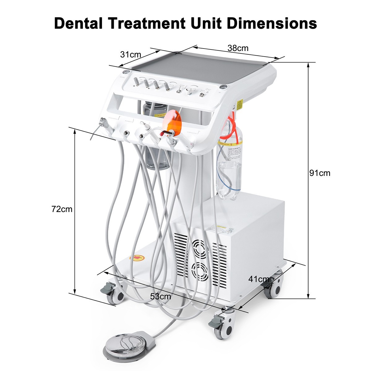 Dental Portable Mobile Delivery Unit Cart Suction System Air Compressor 4Holes