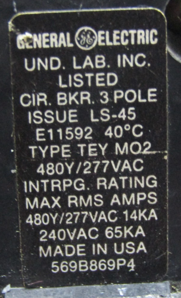 😍GE GENERAL ELECTRICS 40A CIRCUIT BREAKER 3P 480Y/277V E11592 TEY340 (FLAW)