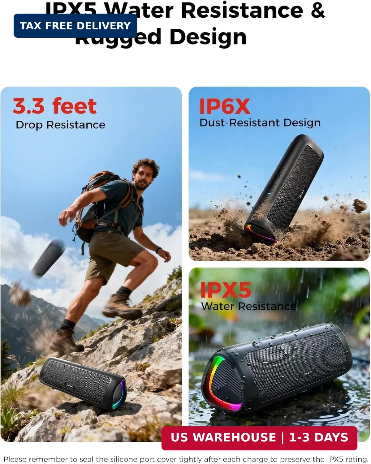 Bluetooth Speaker, 20W HD Sound, Portable Wireless, IPX5 Waterproof, Up to 24H P