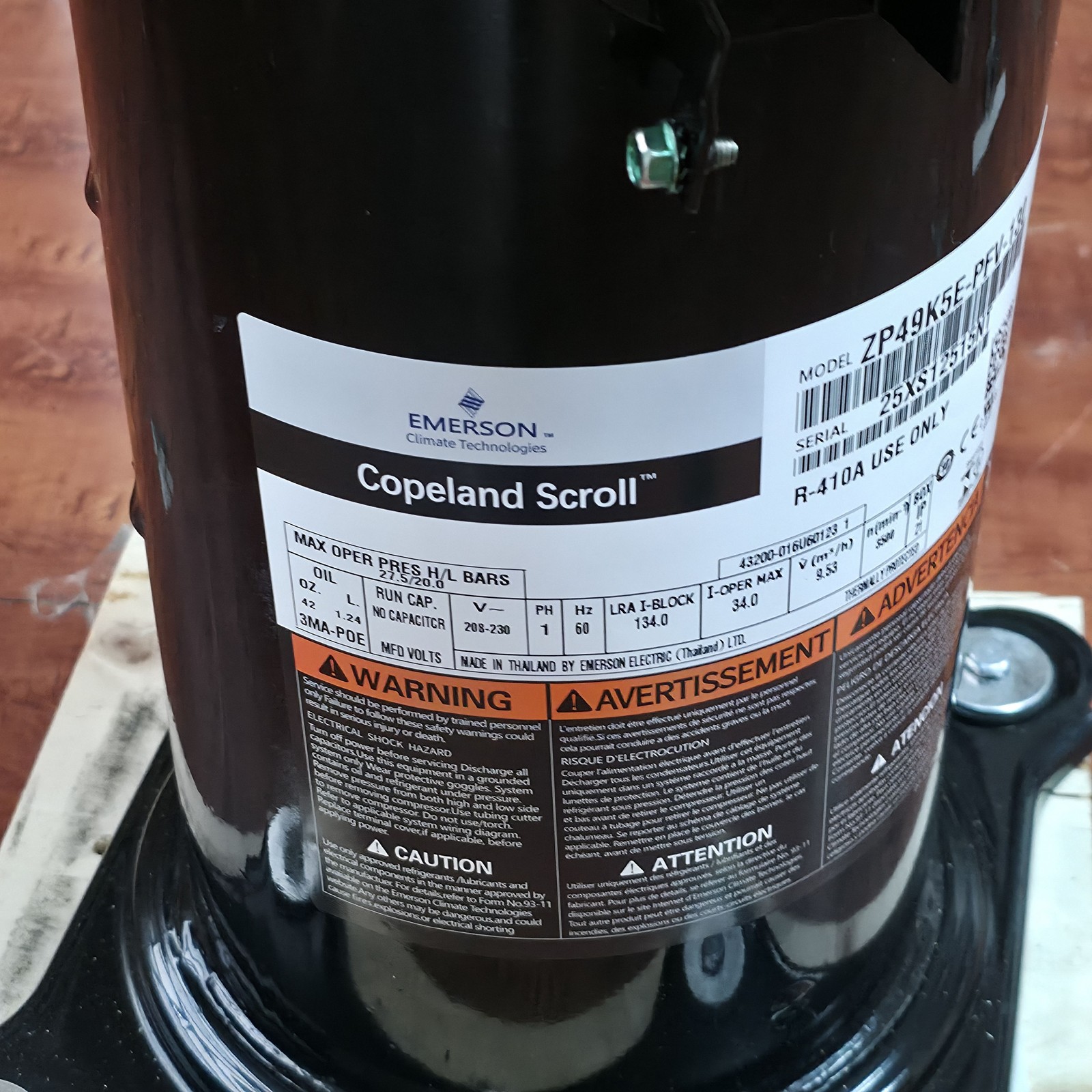 For Copeland ZP49K5E-PFV-130 AC Scroll Compressor 4-Ton 208/230V 1-Phase R410A
