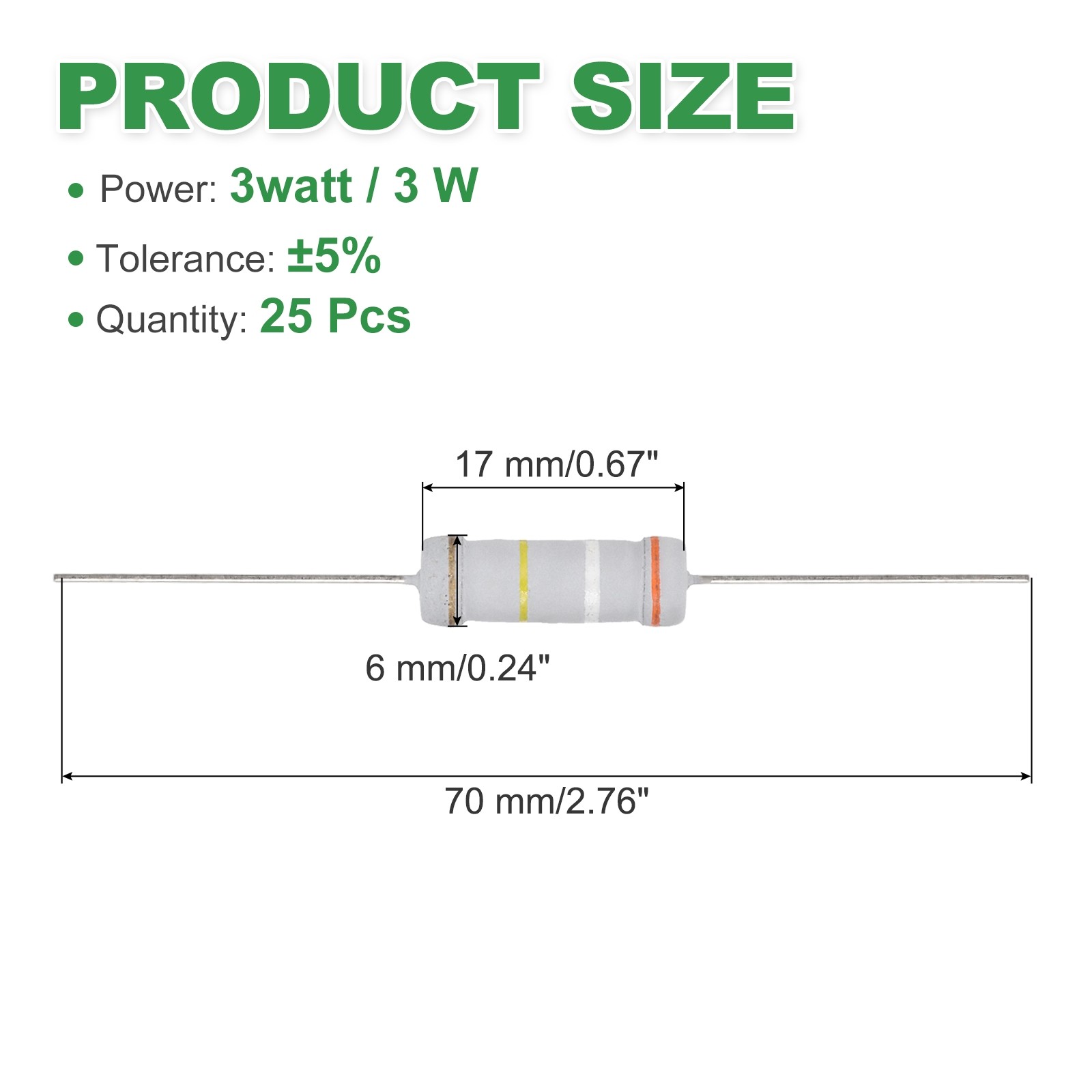 25Pcs 3 Watts 390K Ohm 5% Tolerance Metal Oxide Film Resistors