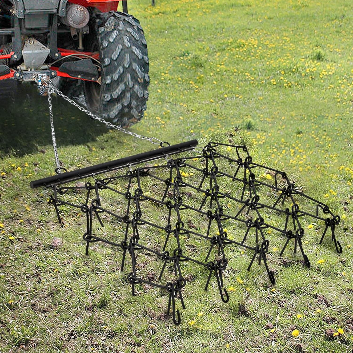 Drag Harrow for ATV & Tractor, 4×4 ft & 5×4.5 ft, 3/8″ 1/2″ Teeth, Tow Behind
