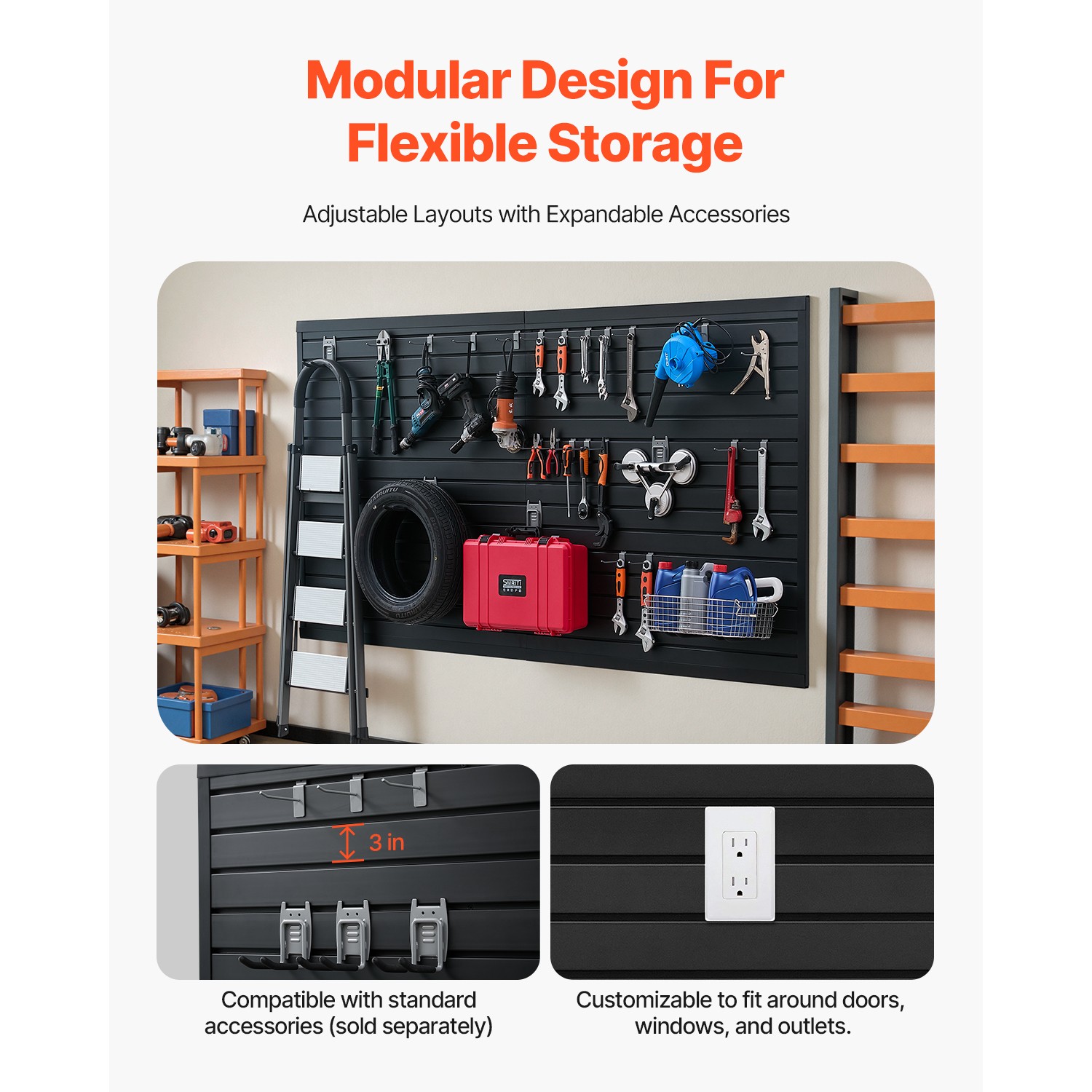 Uimoso 8 x 4 ft Slat Wall Paneling PVC Black Garage Slatwall with Modular Design