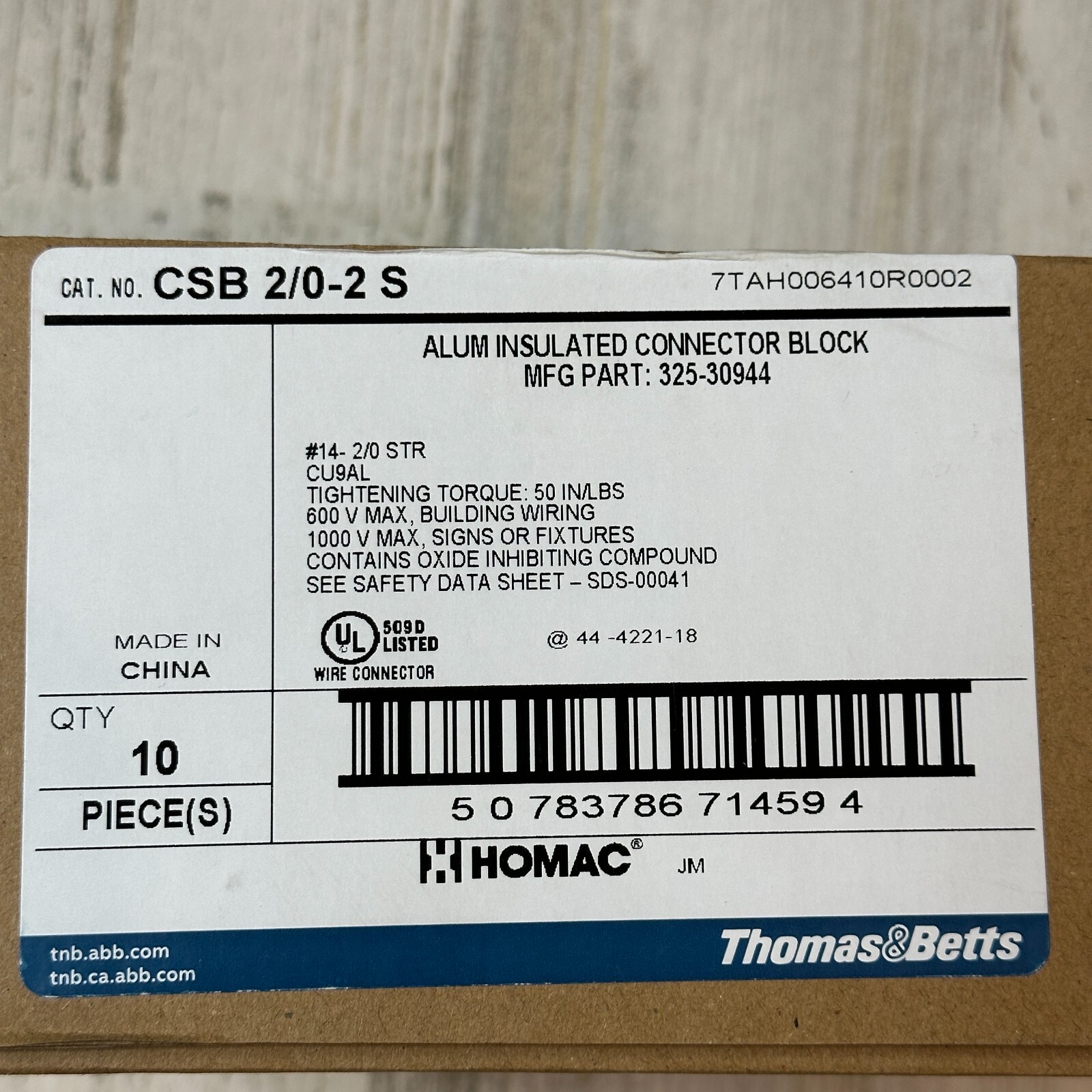 Qty 10 – HOMAC T&B CSB 2/0-2 S Alum Insulated connector block-2 Port 1 Way Tap
