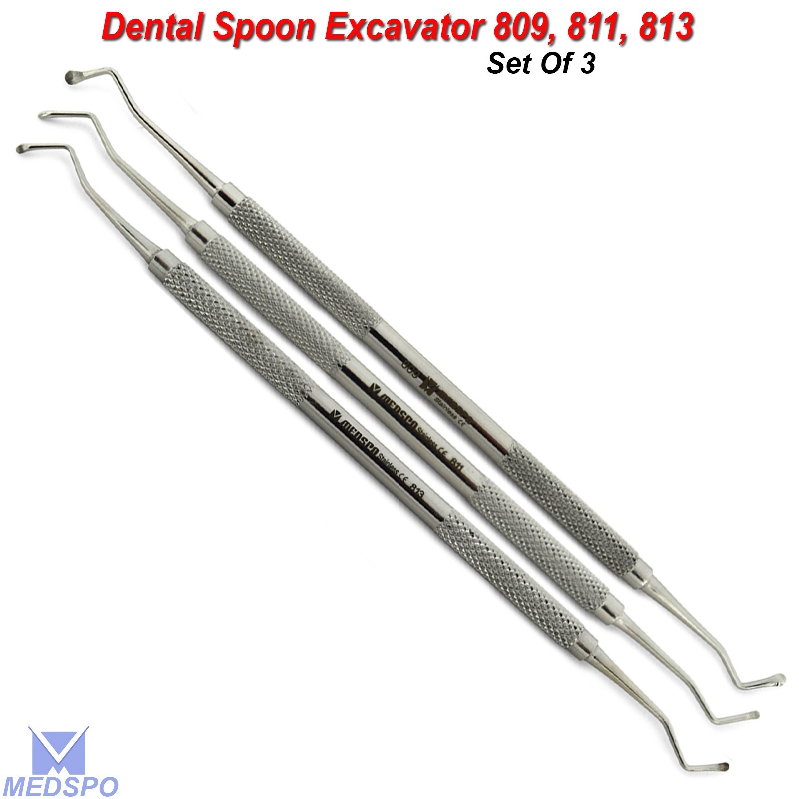 Set of 3 Dental Spoon Excavator Double Ended Restorative Dentists Instruments