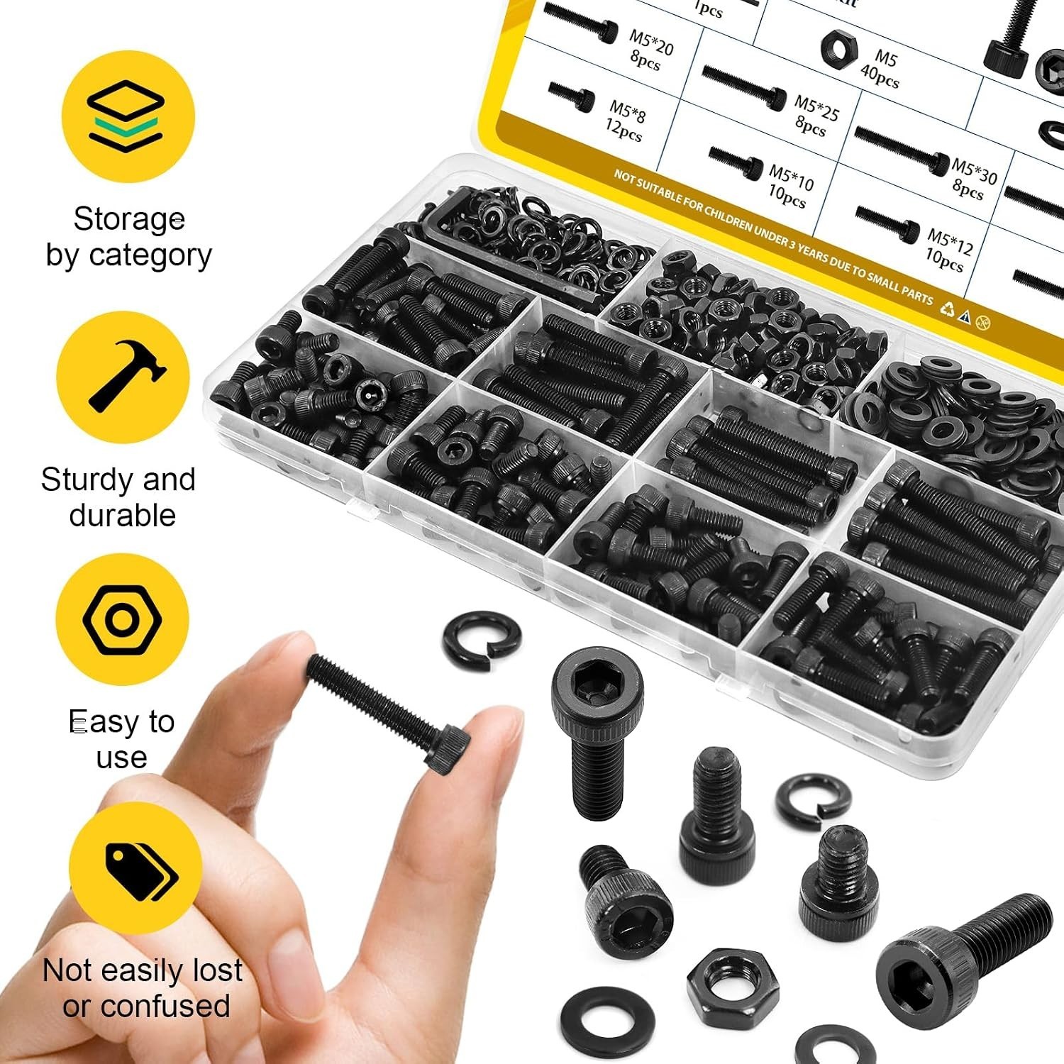 272PCS M5 Screws, Nuts & Washers Set – Hex Socket Head Cap Bolts Assorted