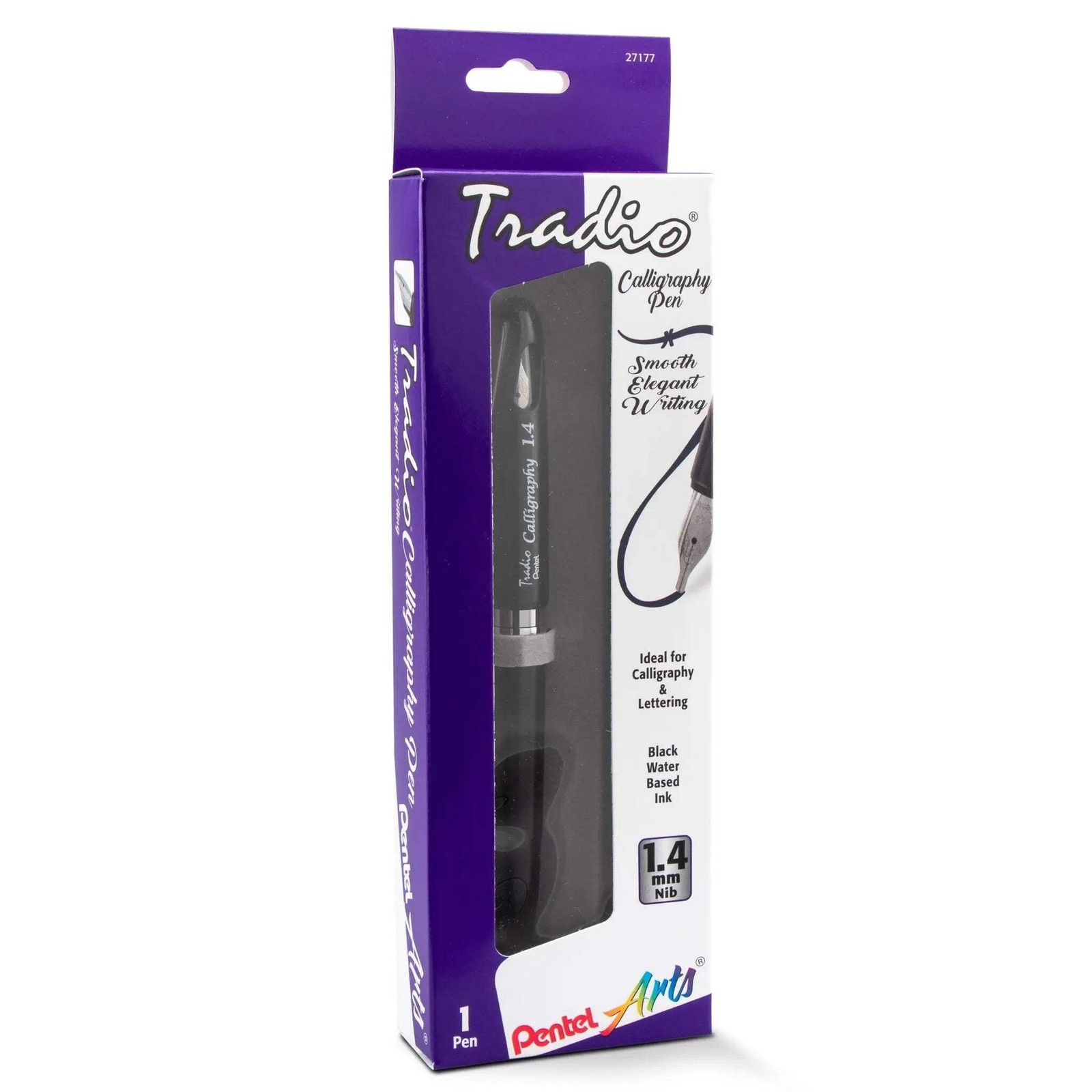 Pentel Arts Tradio Calligraphy Pen, Water-Based Ink, 1.4mm, Black Barrel/Ink, in