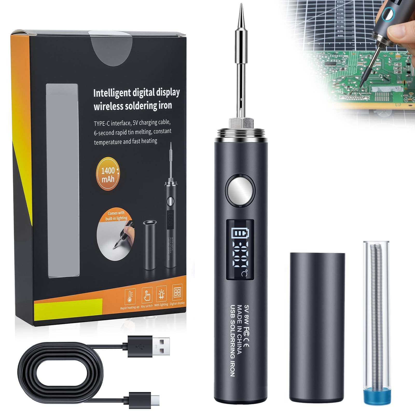 Cordless Soldering Iron Kit, 1400mAh Rechargeable 5-in-1