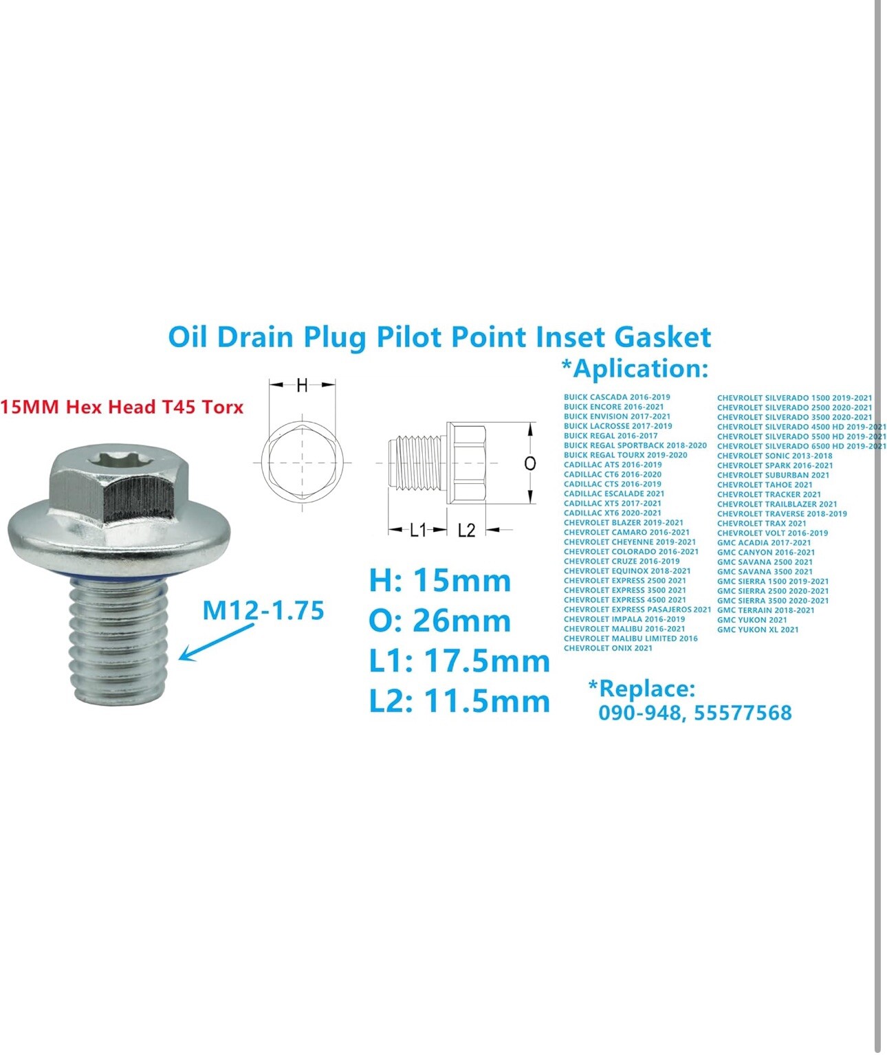 5 Pcs Magnetic Oil Drain Plug M12-1.75, 15Mm Hex Head T45 Torx Compatible with 2