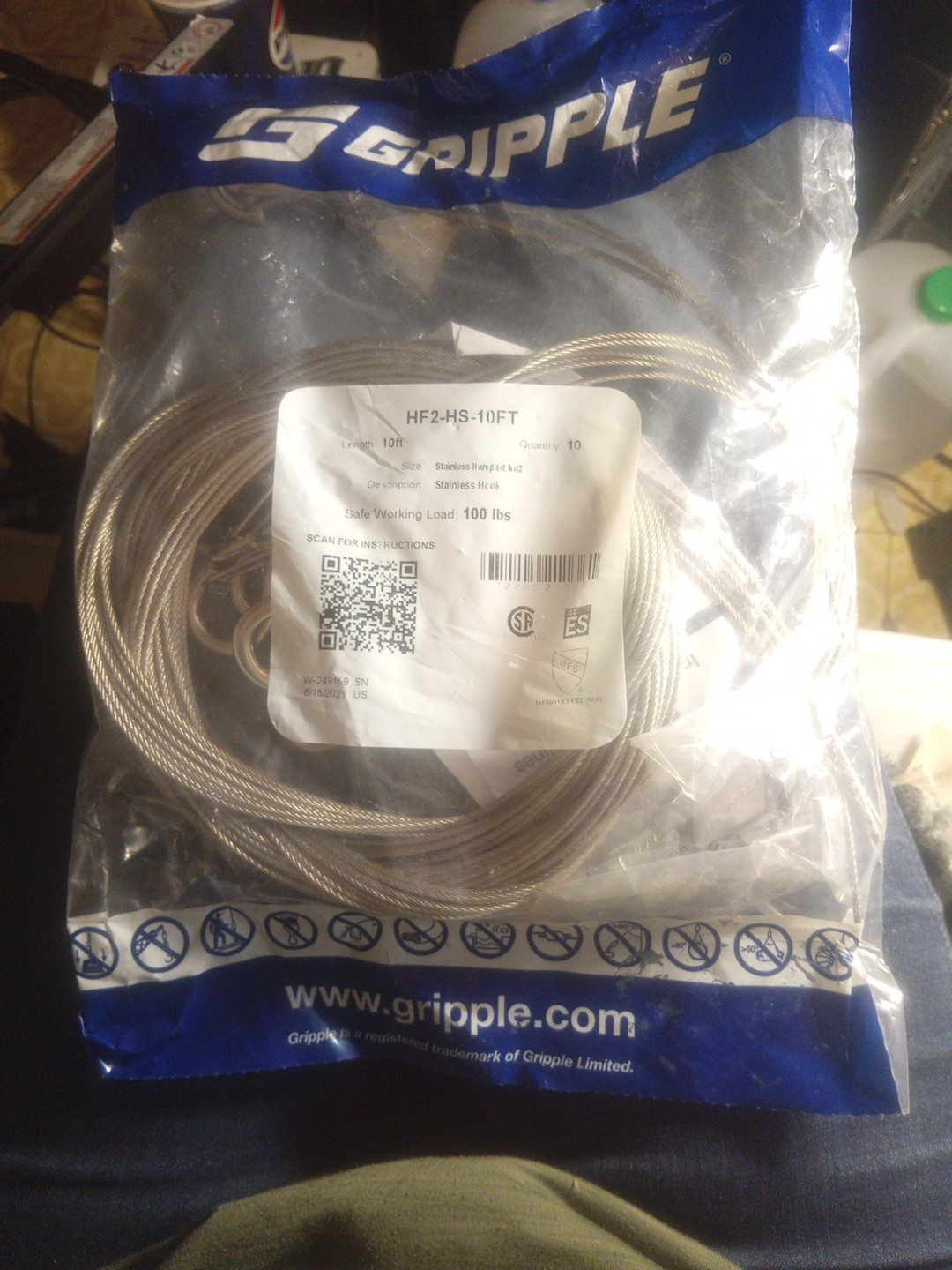 Gripple Stainless Hook Hanger No2 Pack/10 HF2-HS-10FT 100 LB Load *FREE S&H