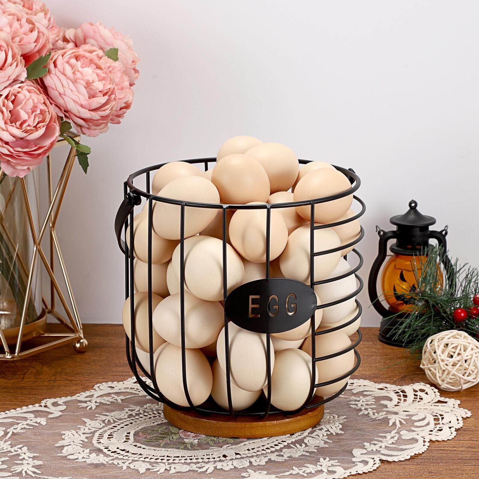 6.5» Farmhouse Egg Basket for Gathering Fresh Eggs, Metal Egg Holder Counter…