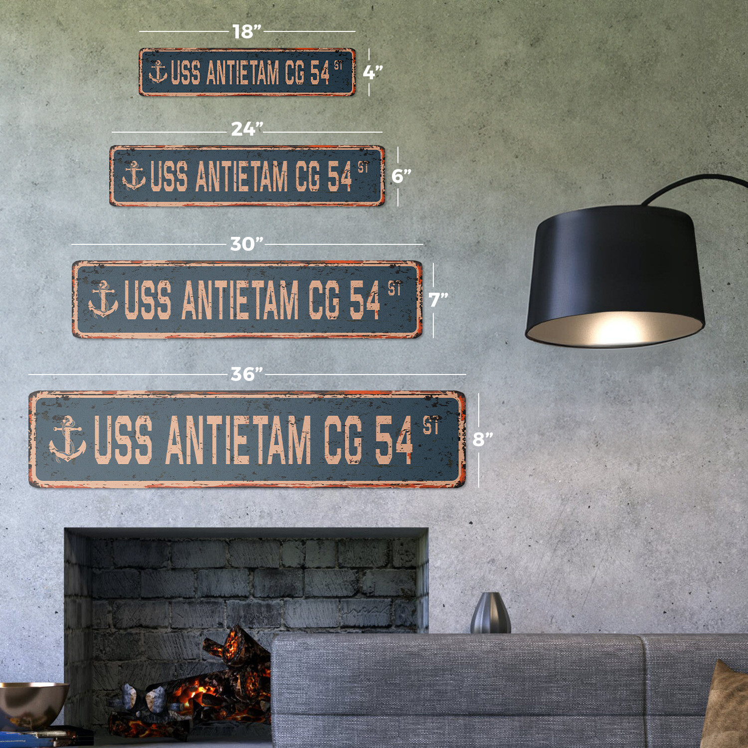 USS ANTIETAM CG 54 Vintage Street Sign us navy ship veteran sailor rustic gift
