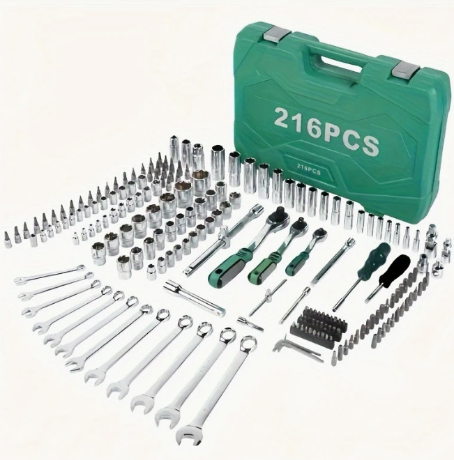216Pcs Ratchet Wrench Socket Tool w/Storage Case 1/2in,3/8in, 1/4in Drive Socket