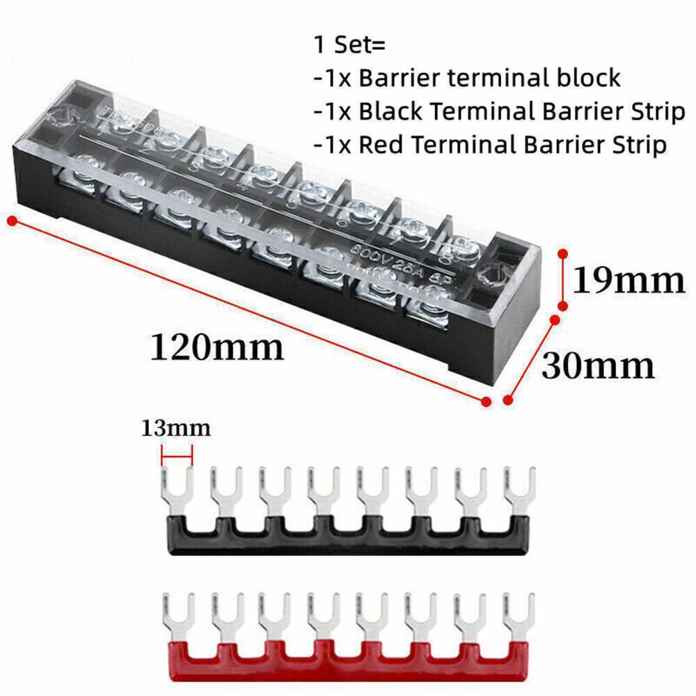 Dual Row 8 Position Screw Terminal Electric Barrier Strip Block 600V 25A 1-10Set