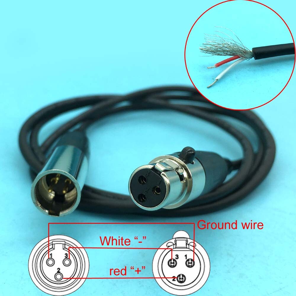 Mini XLR Male 3-pin to Mini XLR Female 3-pin Pro Microphone Cable Audio 50-300cm