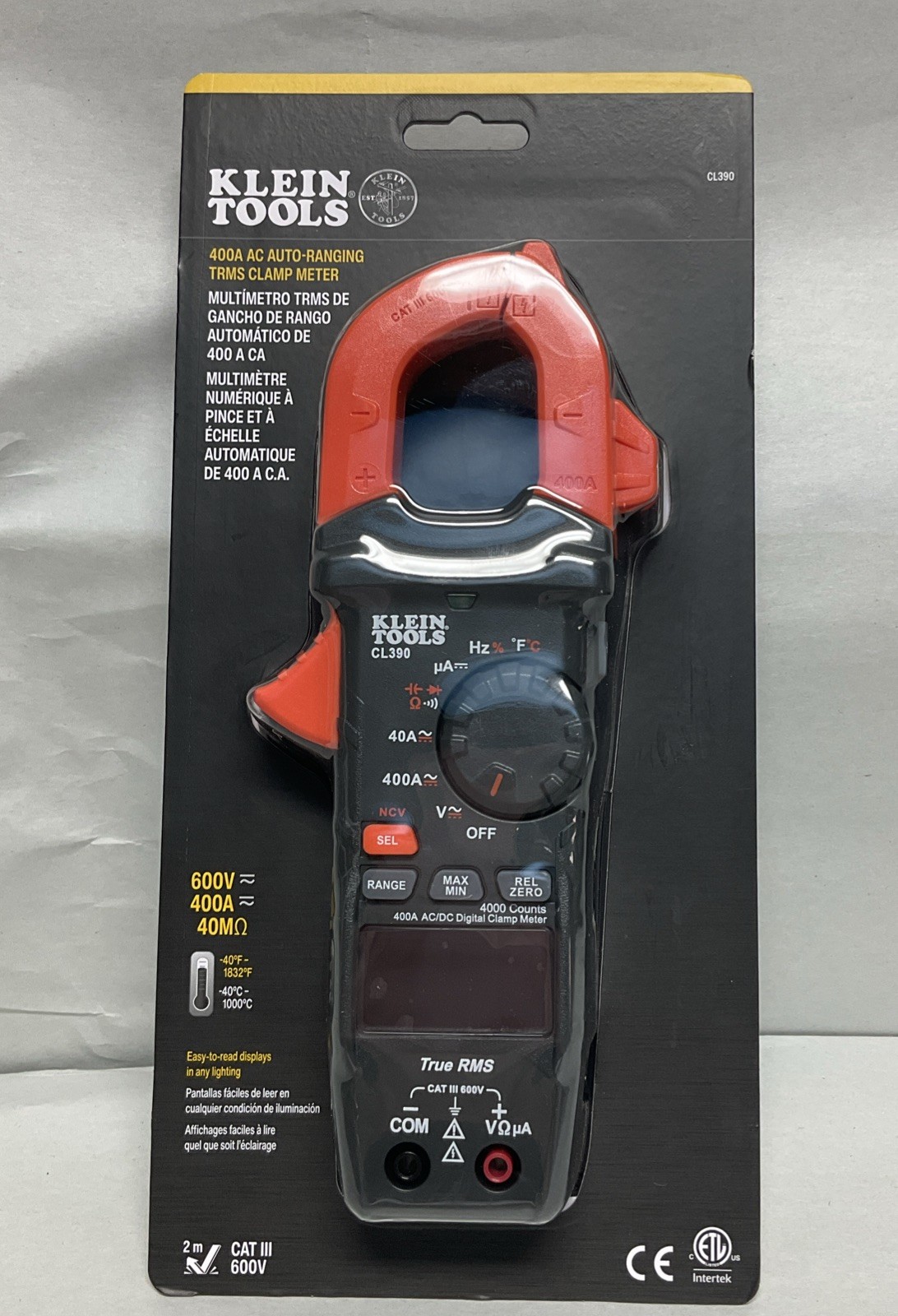 New Klein Tools CL390 AC/DC Digital Clamp Meter TRMS Auto-Ranging 400 Amp